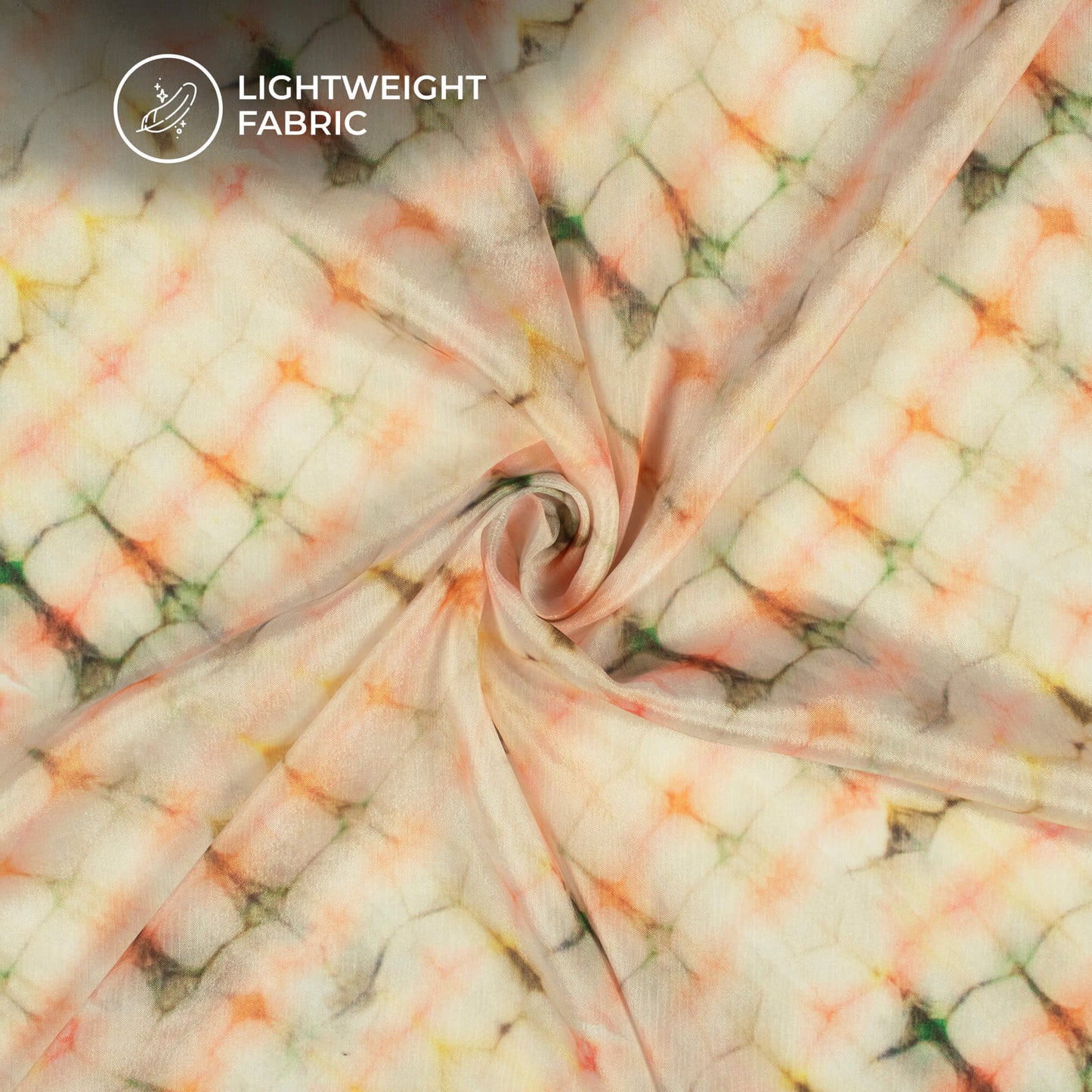 Crayola Peach Shibori Digital Print Poly Chinnon Chiffon Fabric