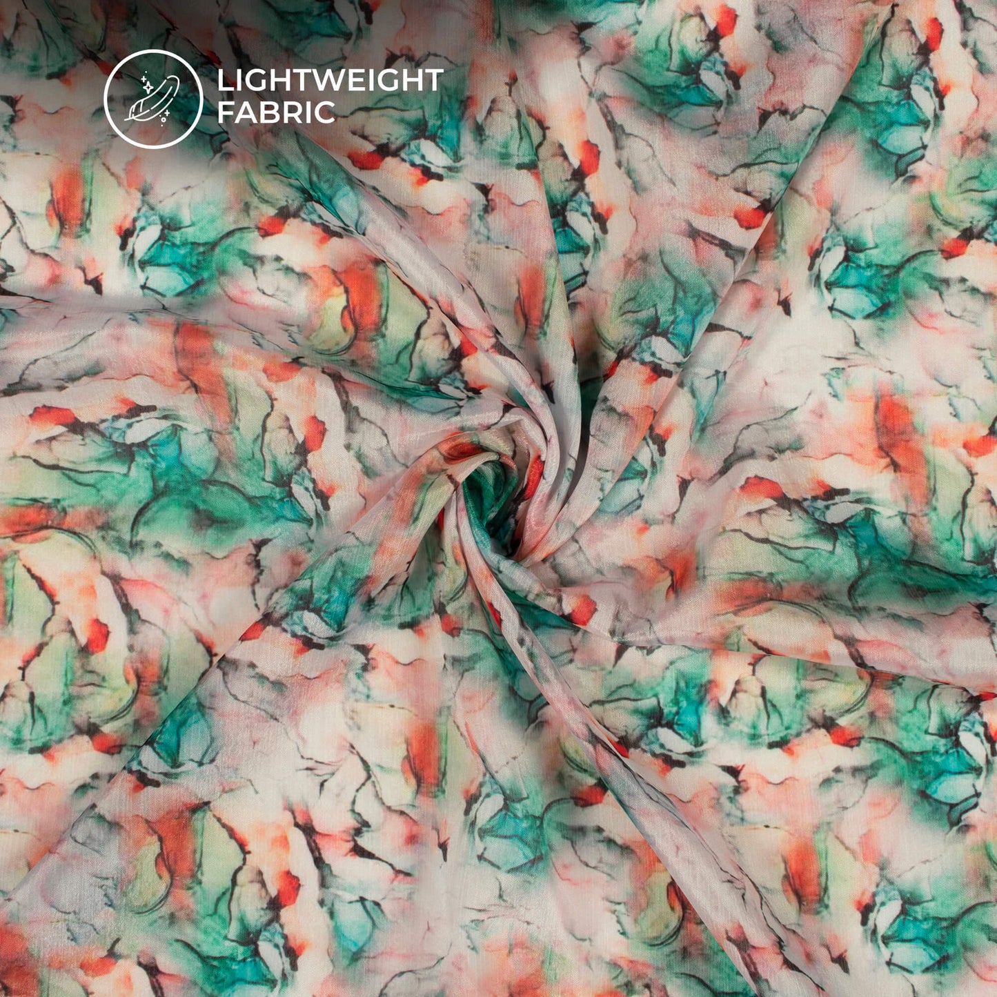 Teal Green Tye And Dye Digital Print Poly Chinnon Chiffon Fabric