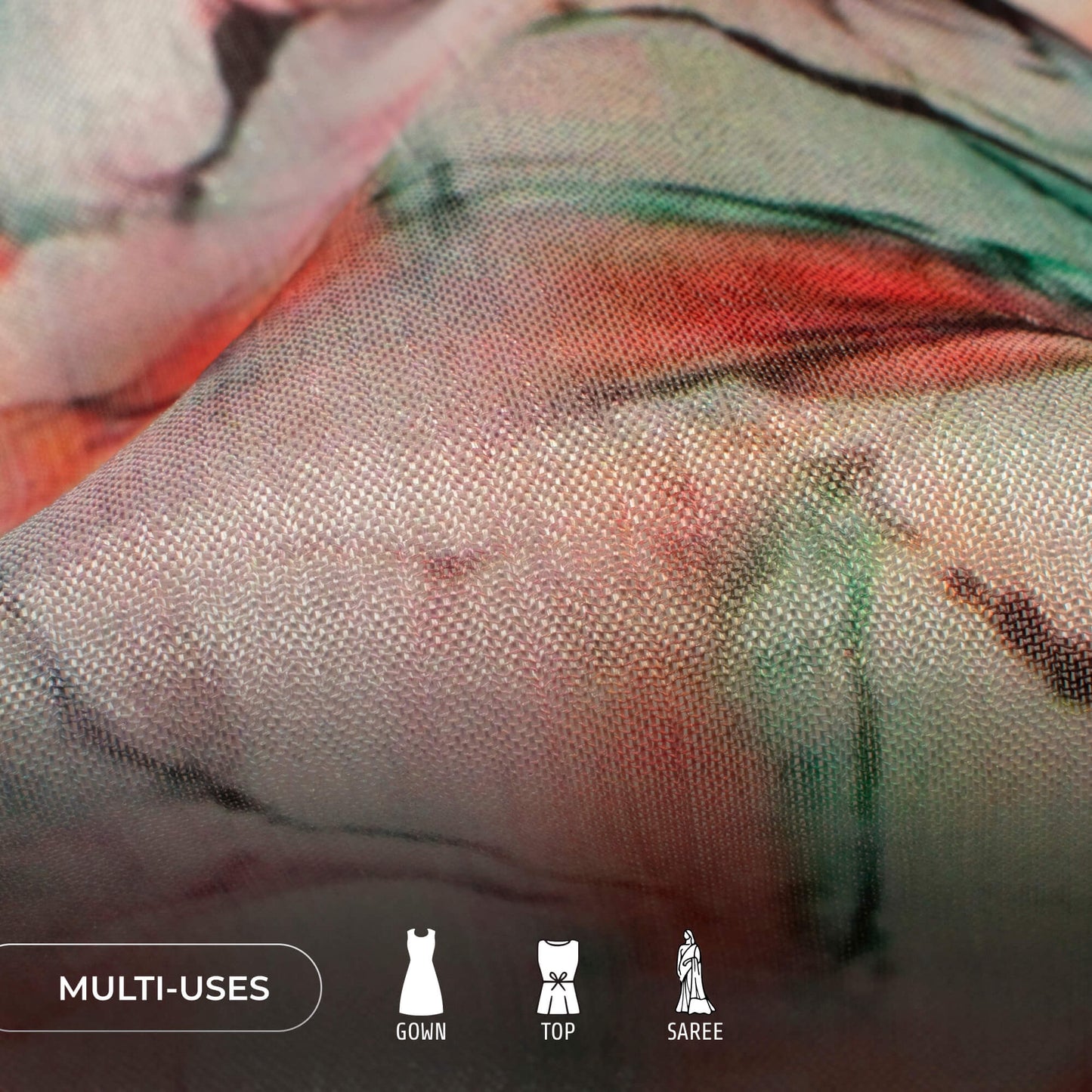 Teal Green Tye And Dye Digital Print Poly Chinnon Chiffon Fabric