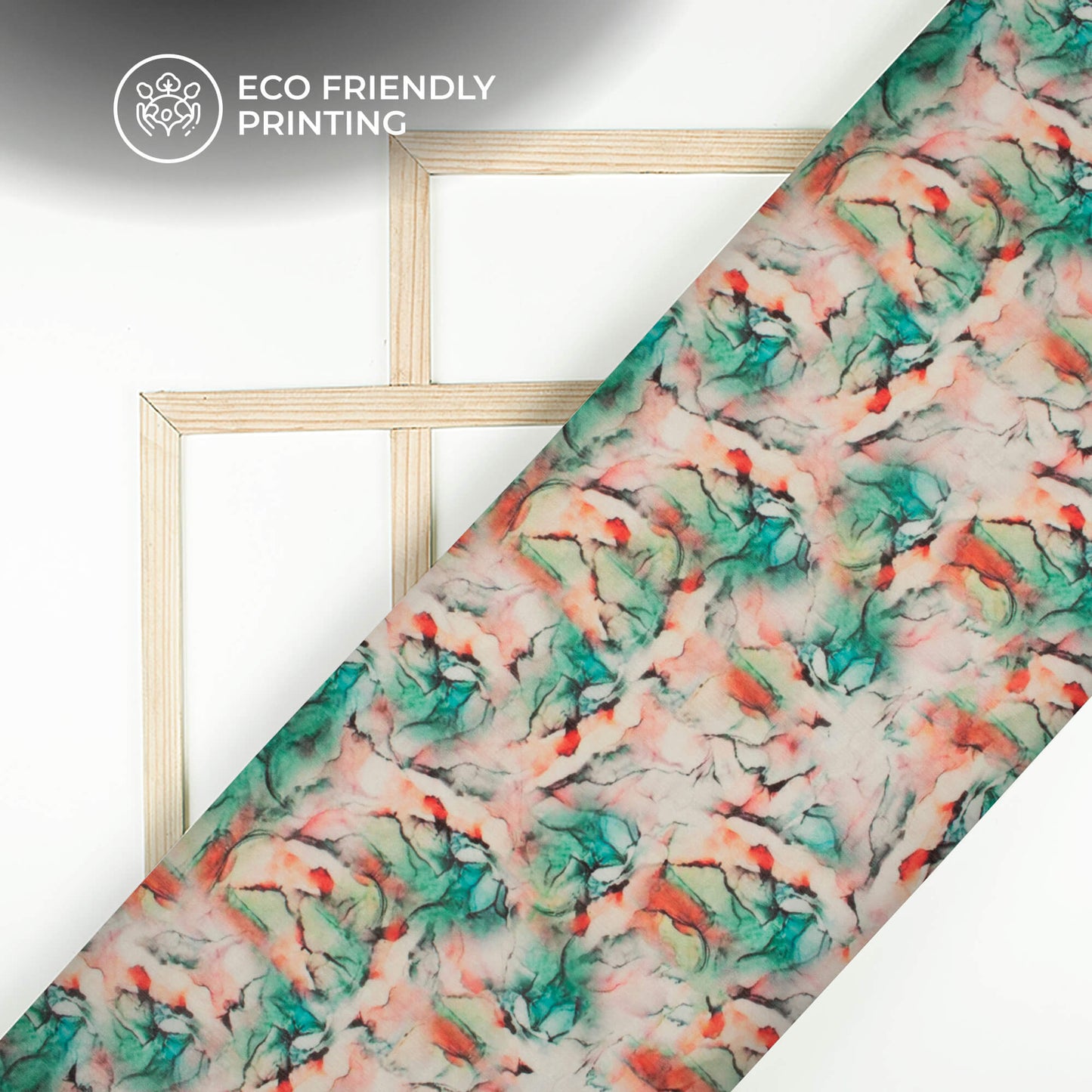 Teal Green Tye And Dye Digital Print Poly Chinnon Chiffon Fabric