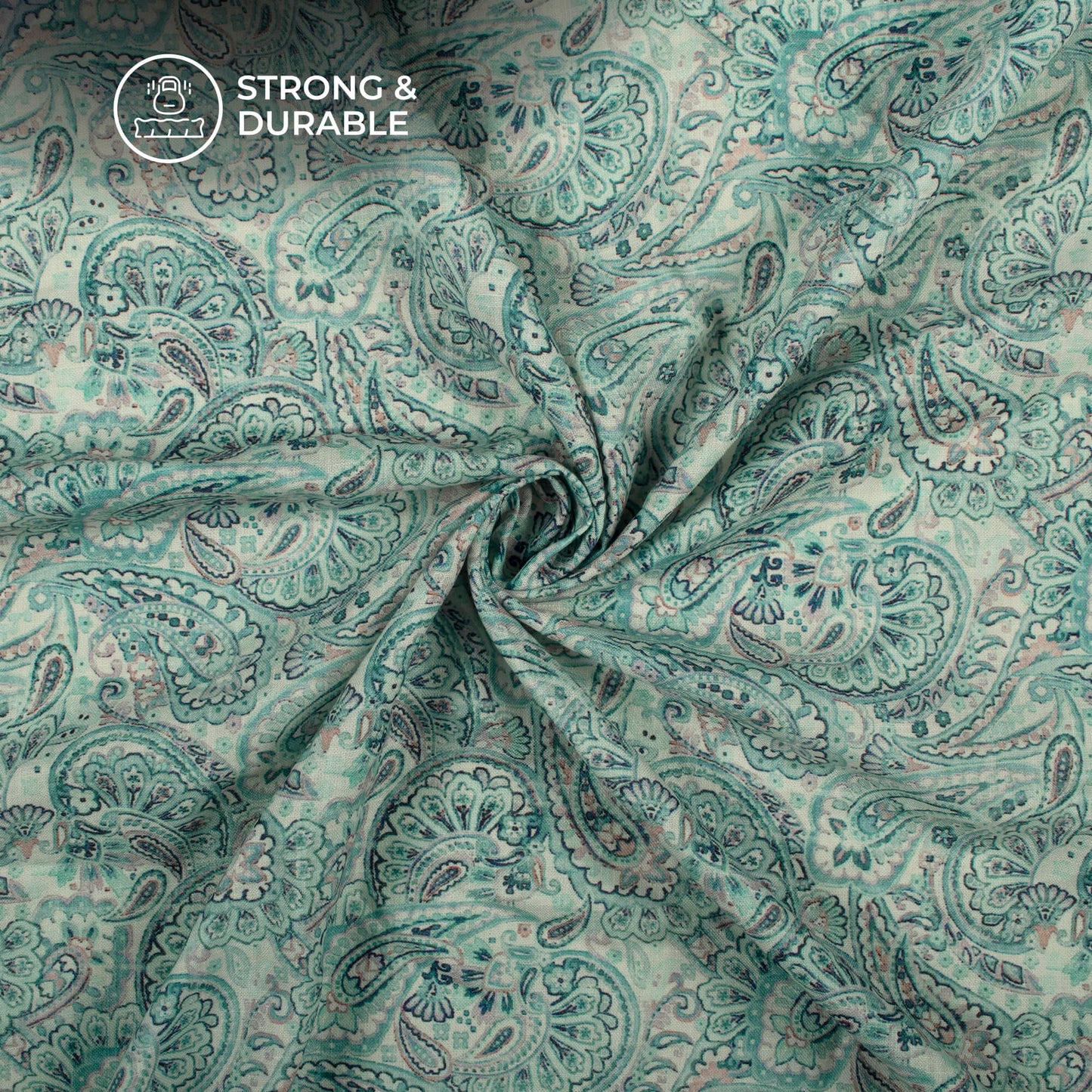 Traditional Paisley Digital Print Linen Textured Fabric (Width 56 Inches)