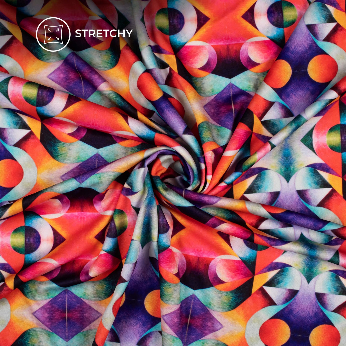 Violet Blue Geometrical Digital Print Lycra Fabric (Width 58 Inches)