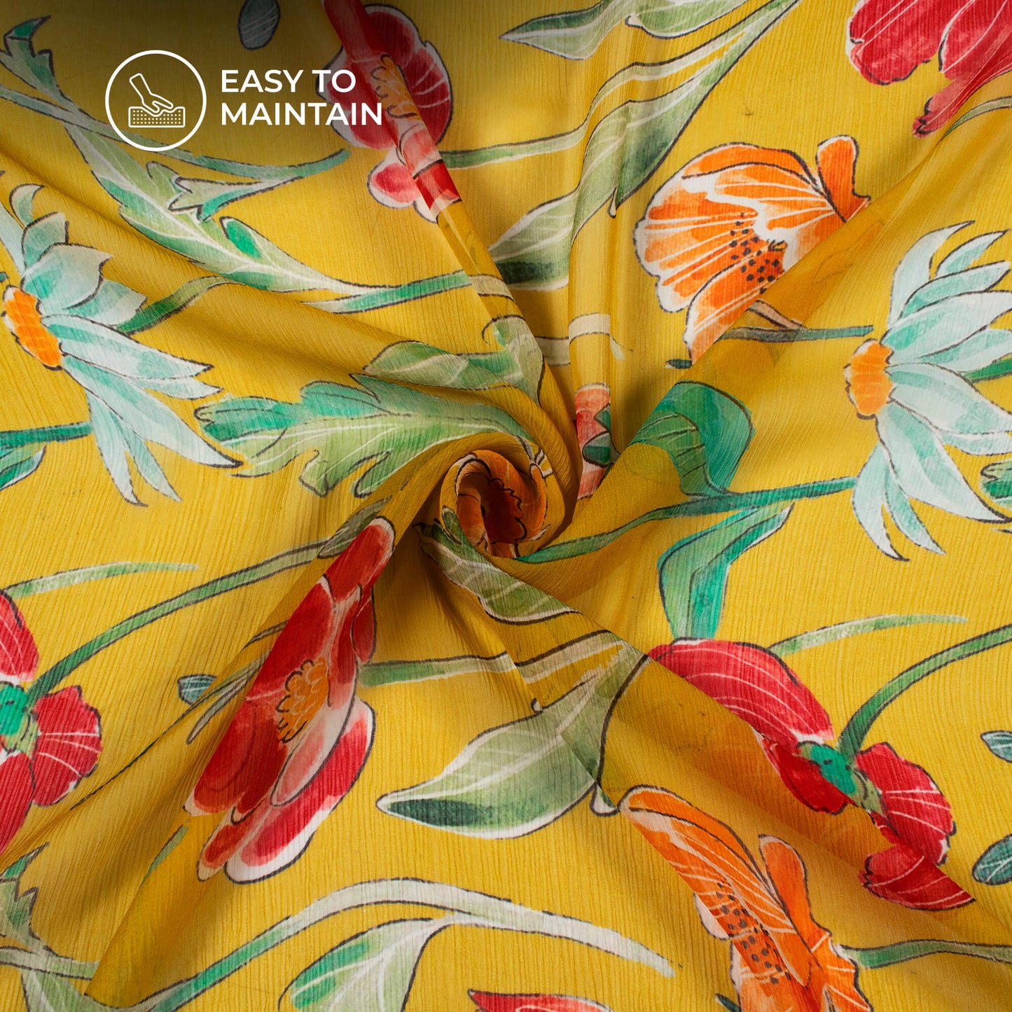 Canary Yellow Floral Digital Print Bemberg Chiffon Fabric