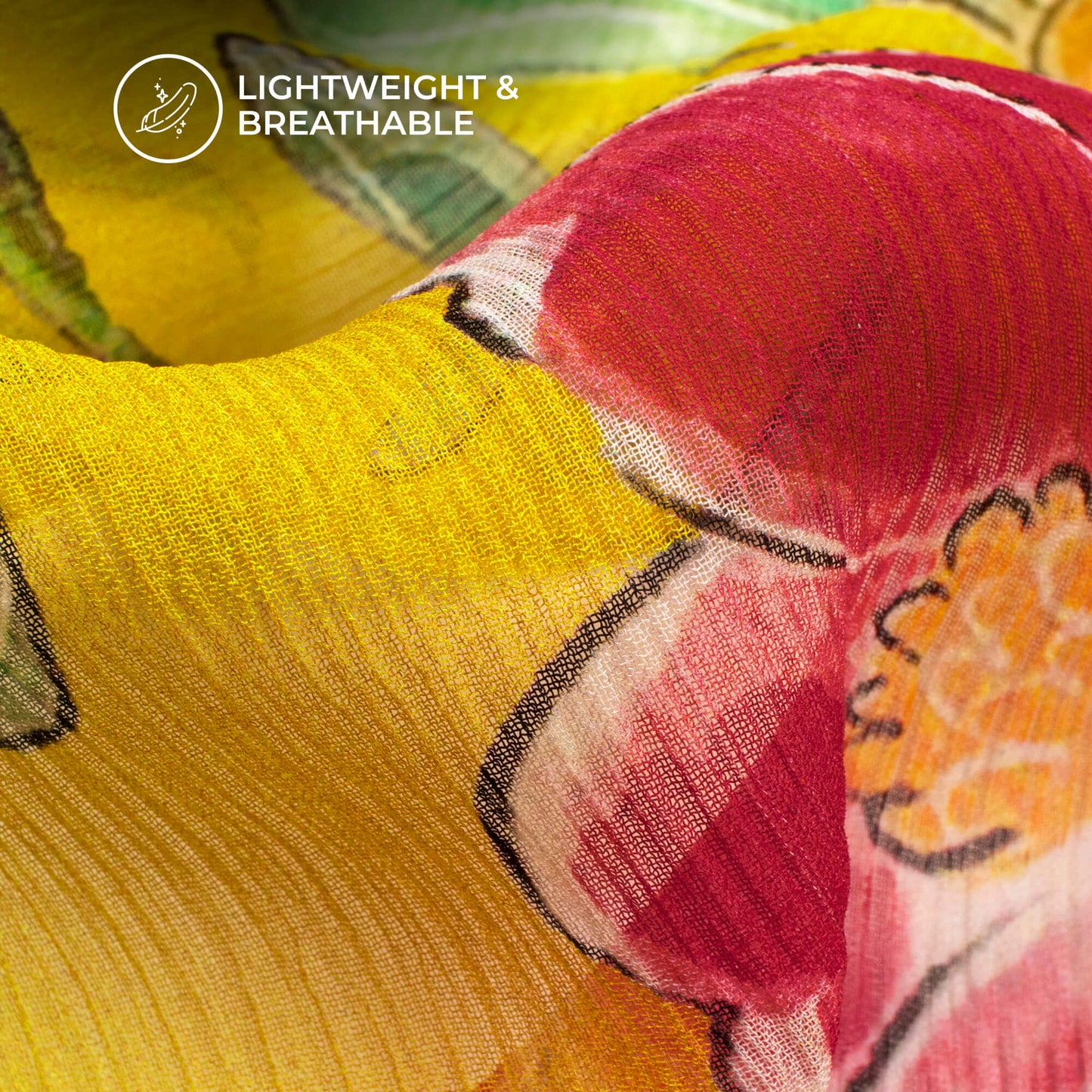 Canary Yellow Floral Digital Print Bemberg Chiffon Fabric