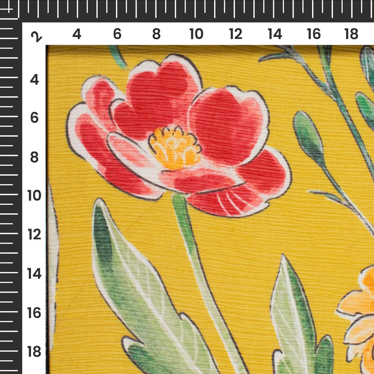 Canary Yellow Floral Digital Print Bemberg Chiffon Fabric