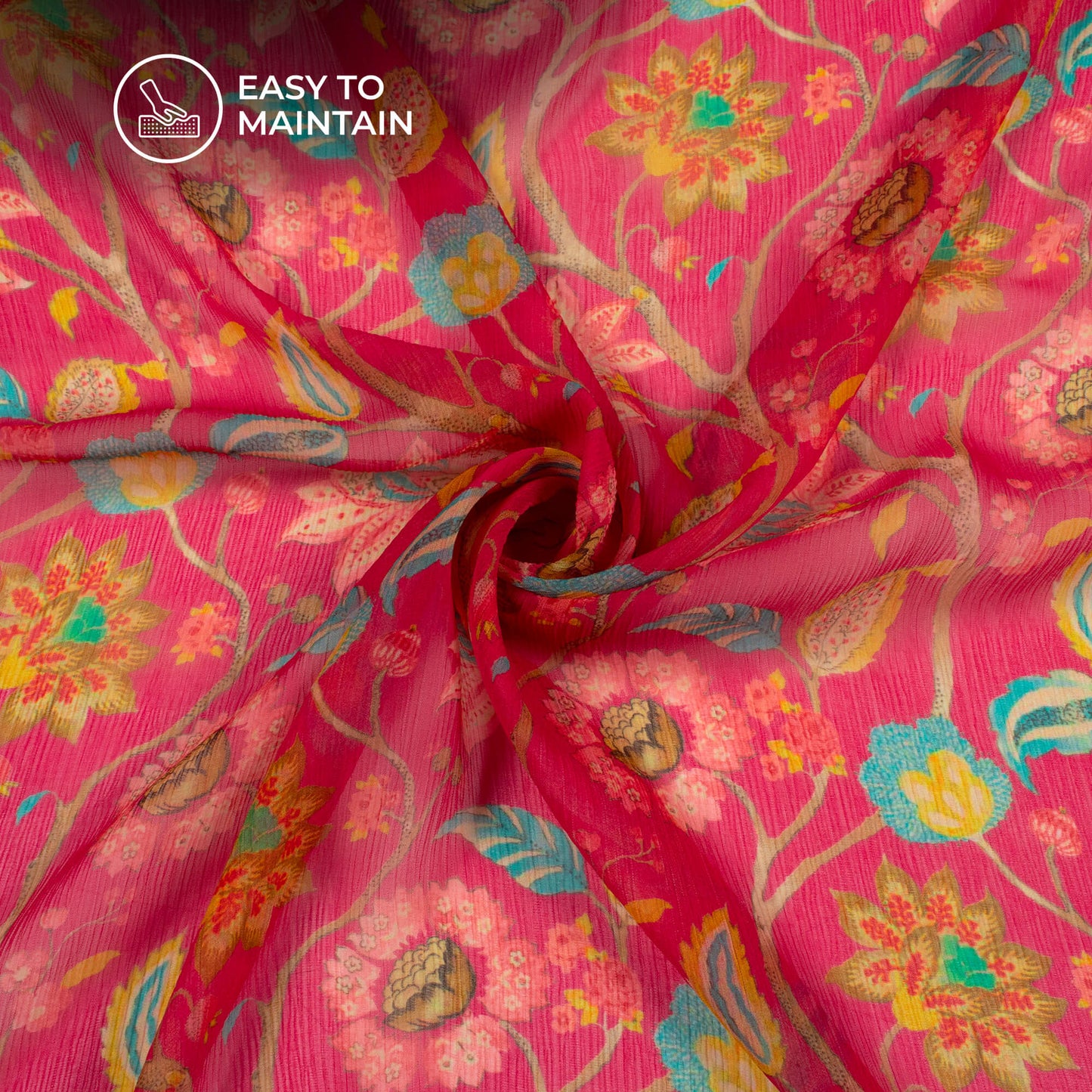 Rose Pink Floral Digital Print Bemberg Chiffon Fabric