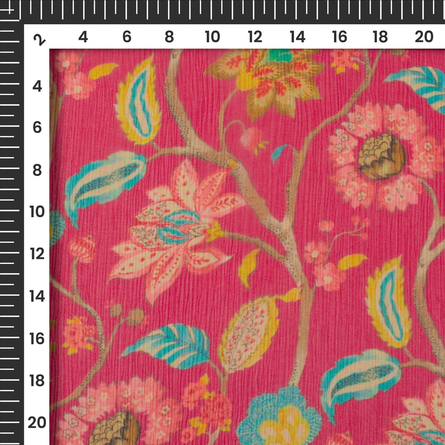 Rose Pink Floral Digital Print Bemberg Chiffon Fabric