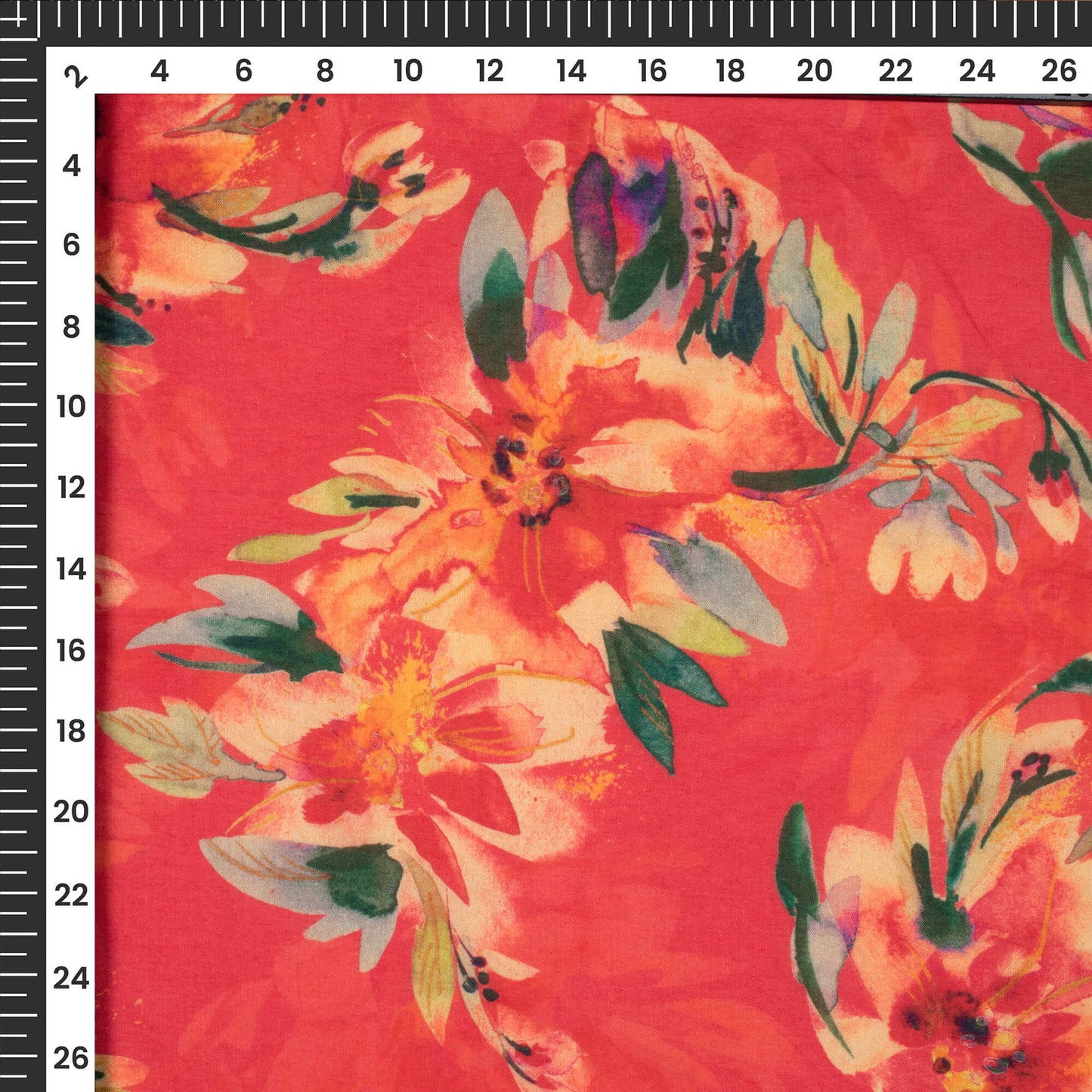 Crimson Red Floral Digital Print Cotton Cambric Fabric