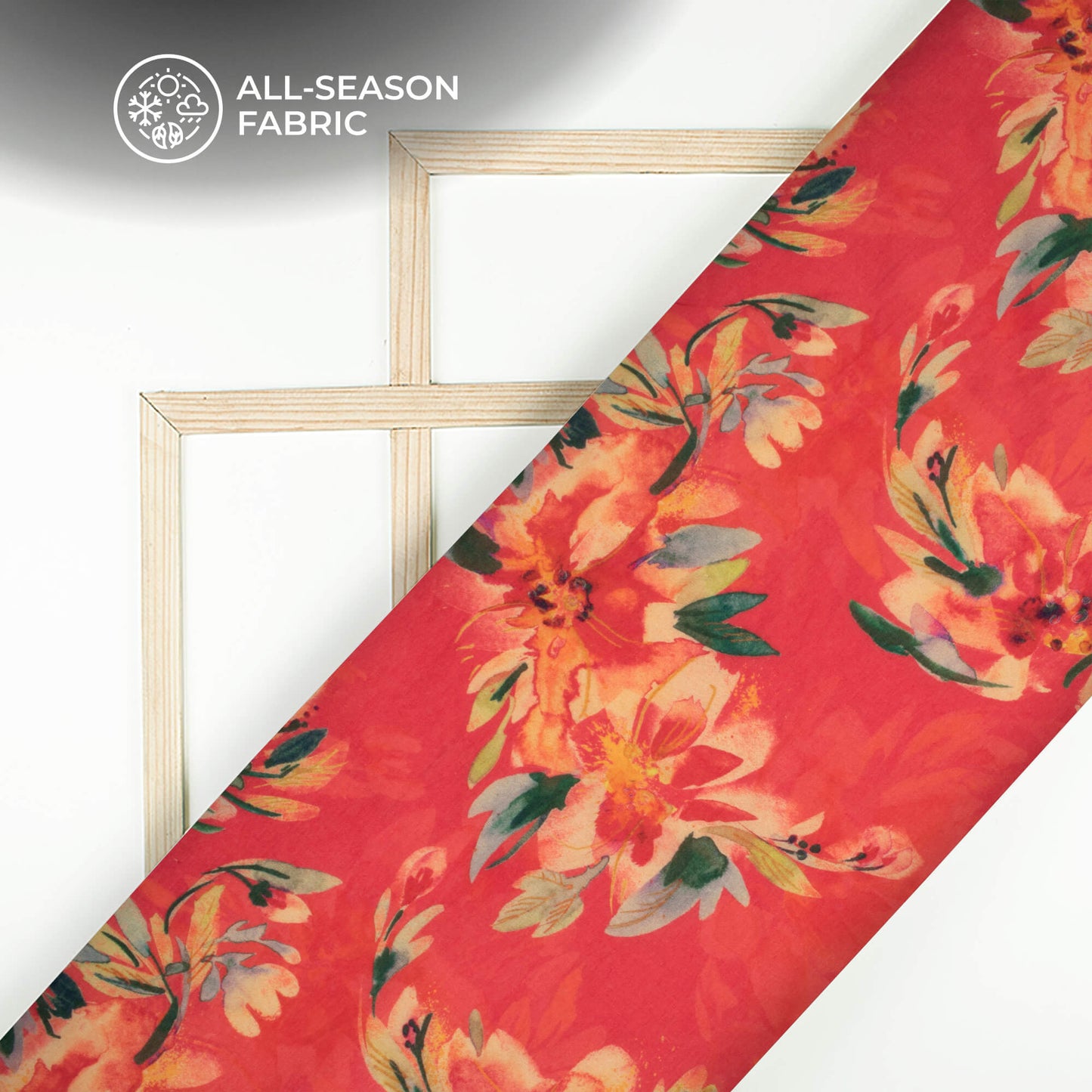 Crimson Red Floral Digital Print Cotton Cambric Fabric