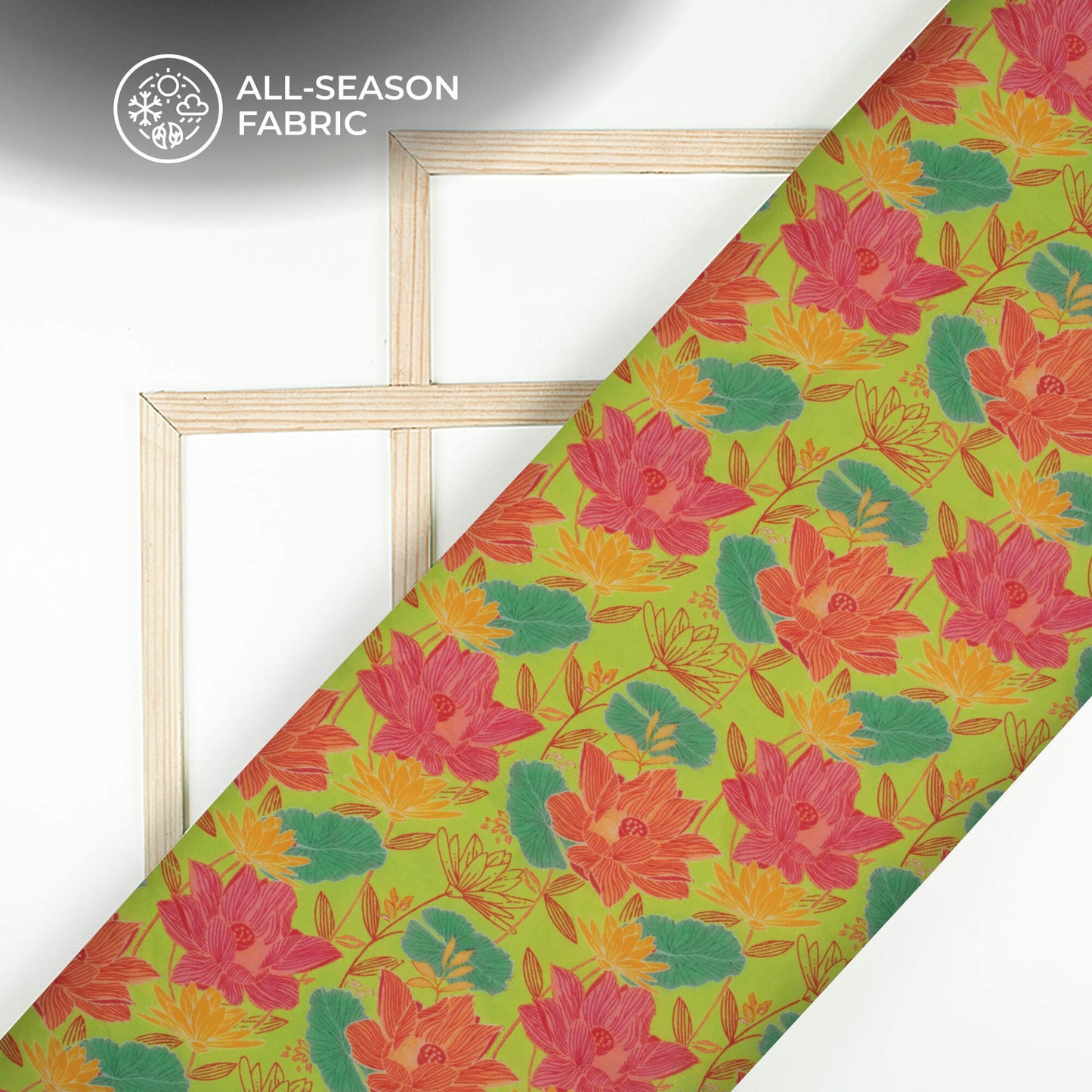 Chartreuse Yellow Floral Digital Print Cotton Cambric Fabric