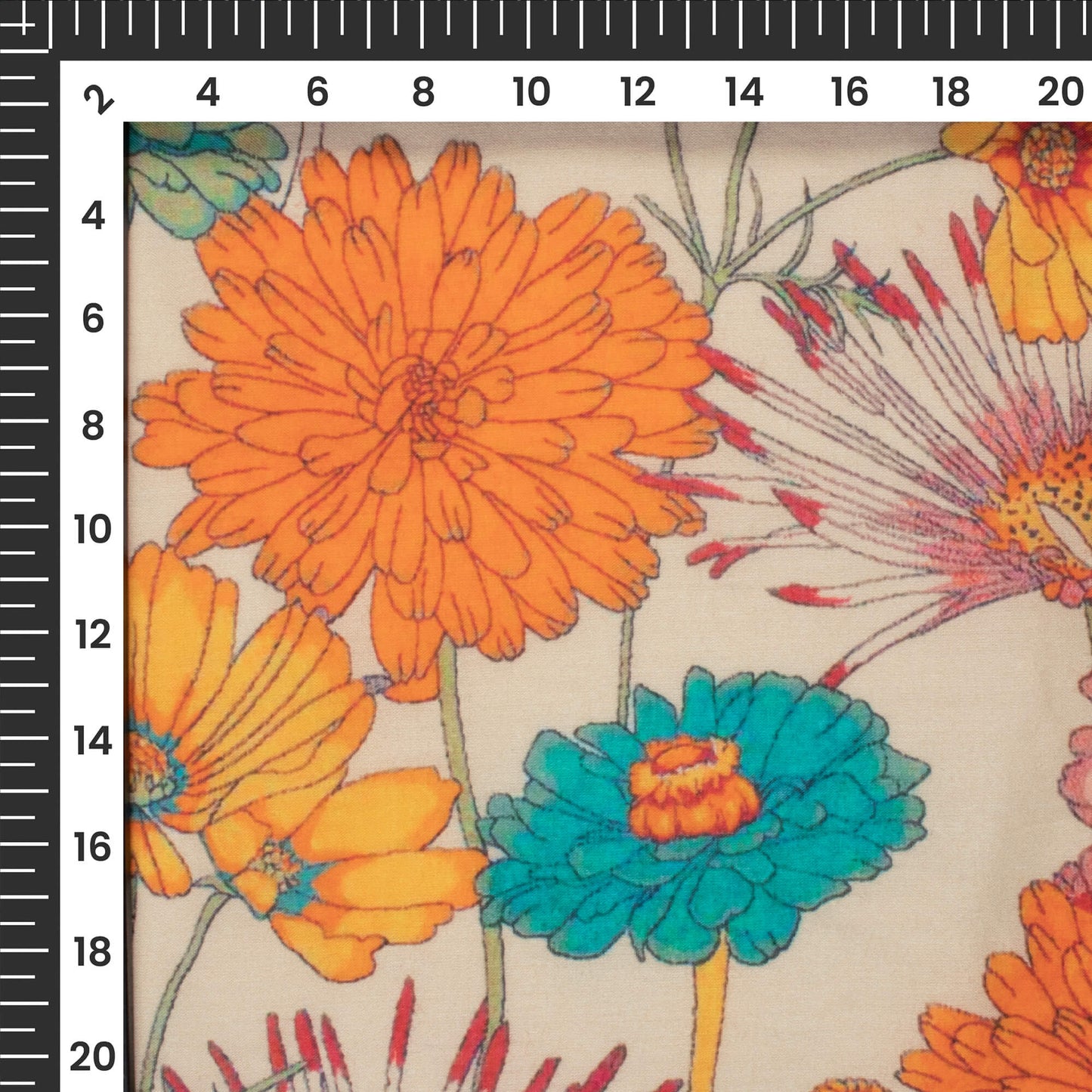 Tangerine Orange Floral Digital Print Cotton Cambric Fabric