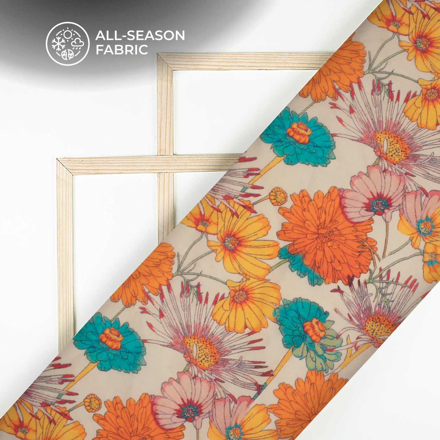 Tangerine Orange Floral Digital Print Cotton Cambric Fabric