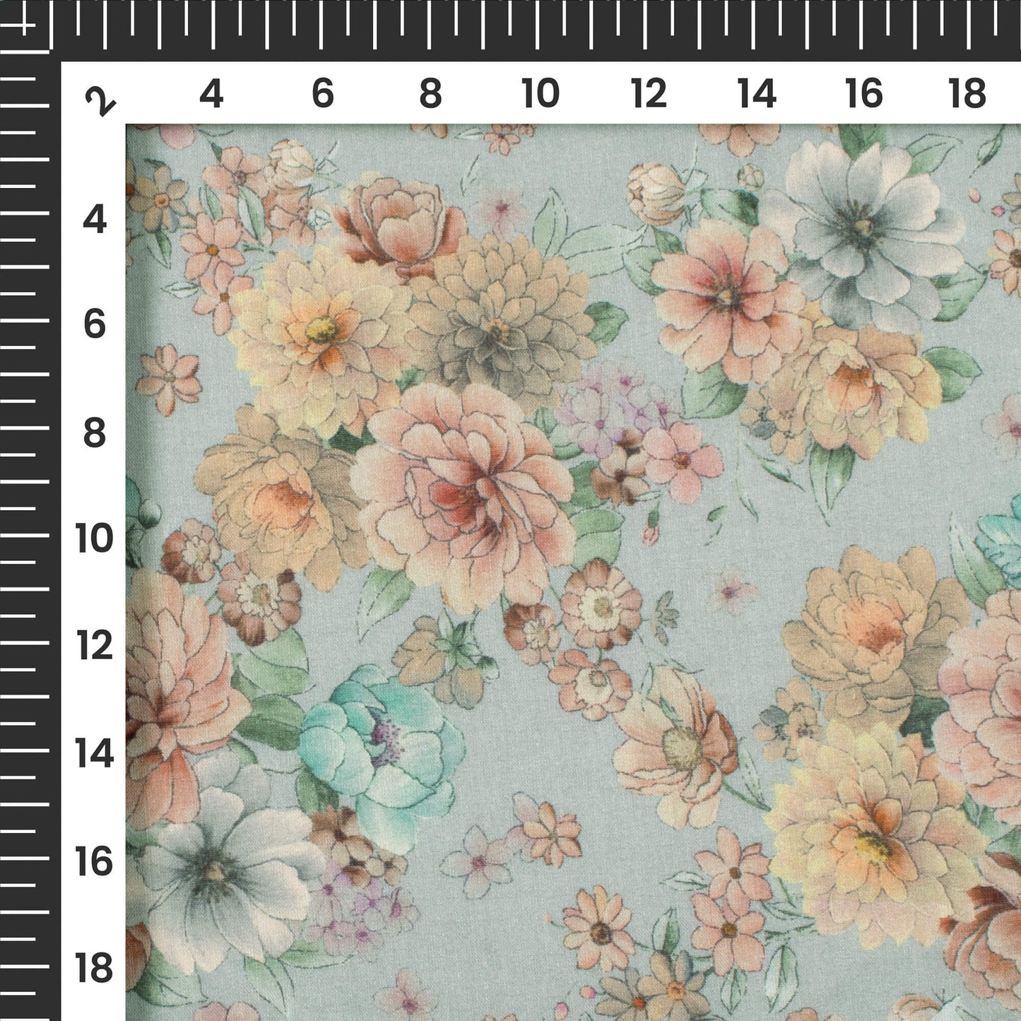 Pistachio Green Floral Digital Print Pure Cotton Mulmul Fabric