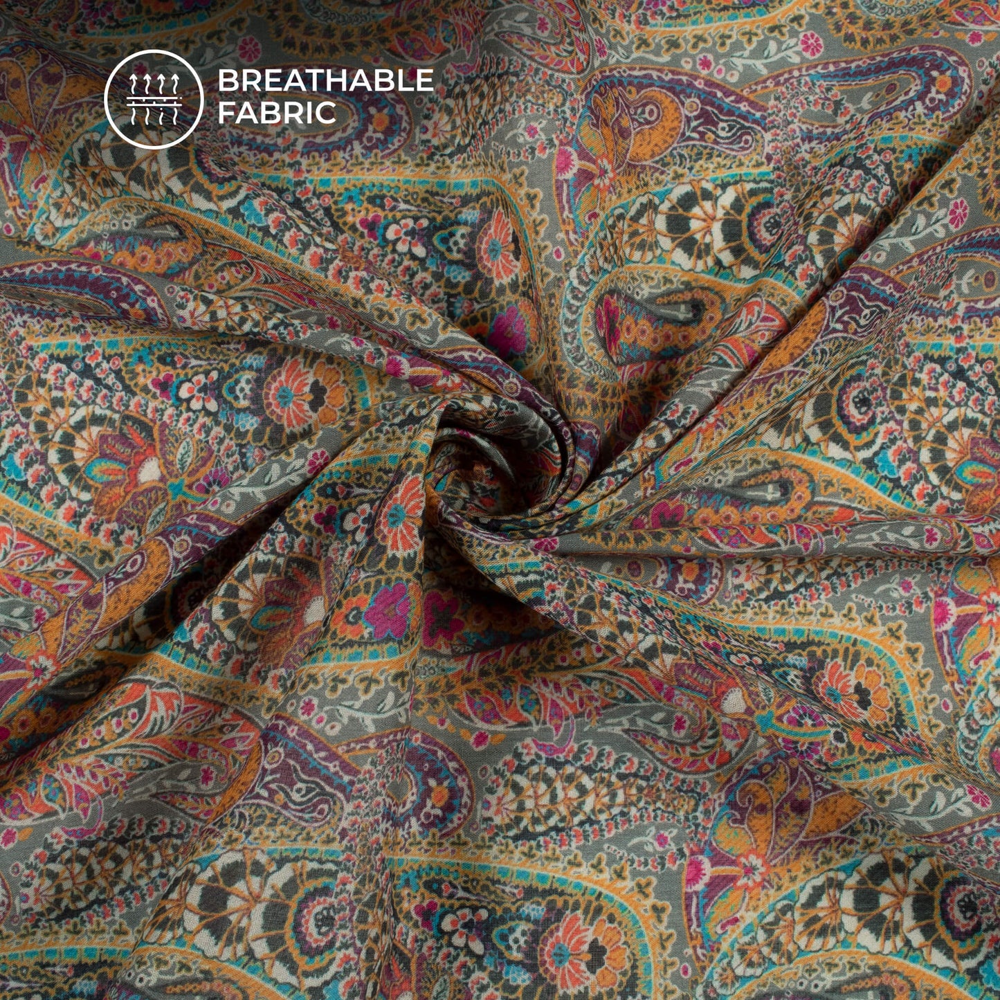 Multi-Color Paisley Digital Print Pure Cotton Mulmul Fabric