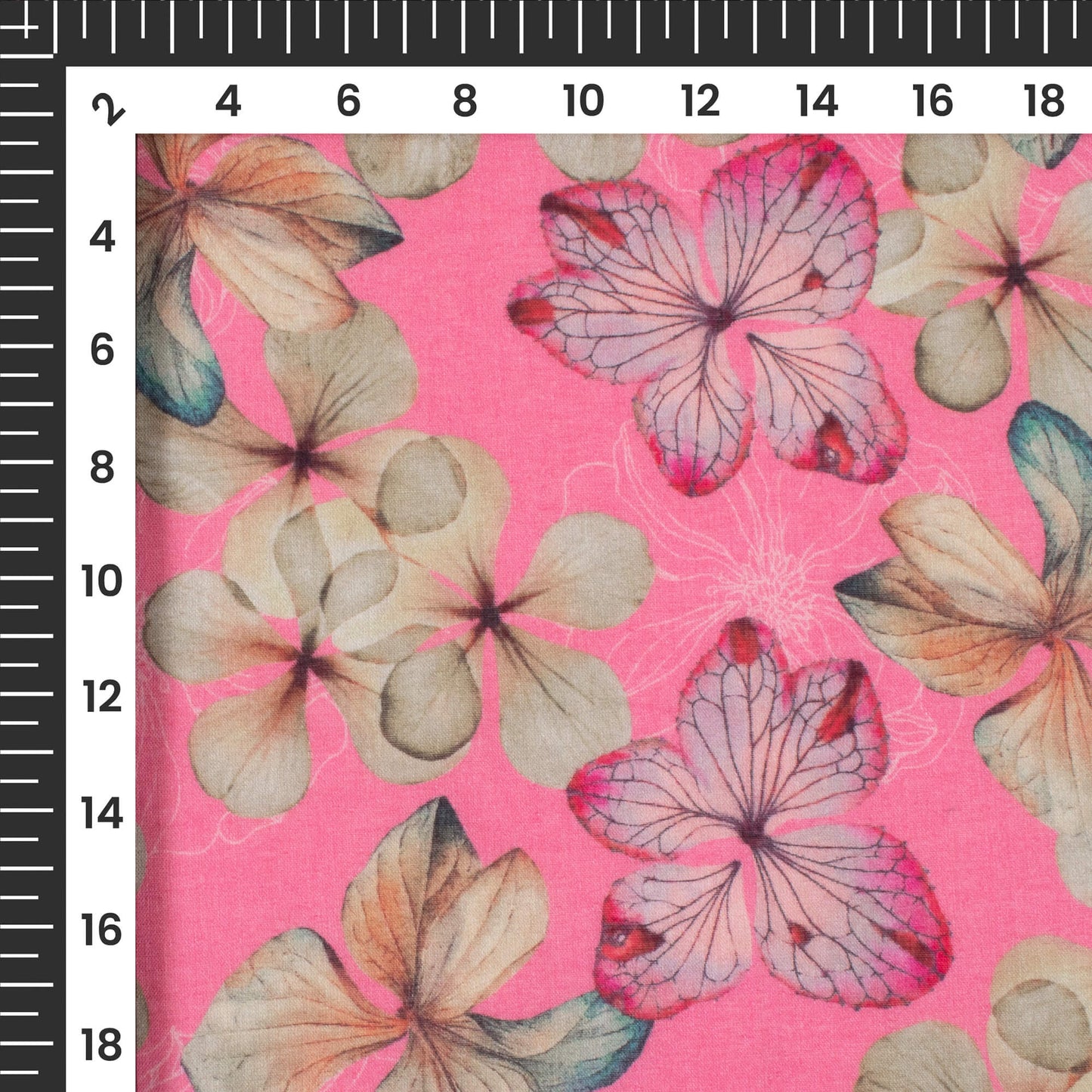 Fuscia Pink Floral Digital Print Pure Cotton Mulmul Fabric