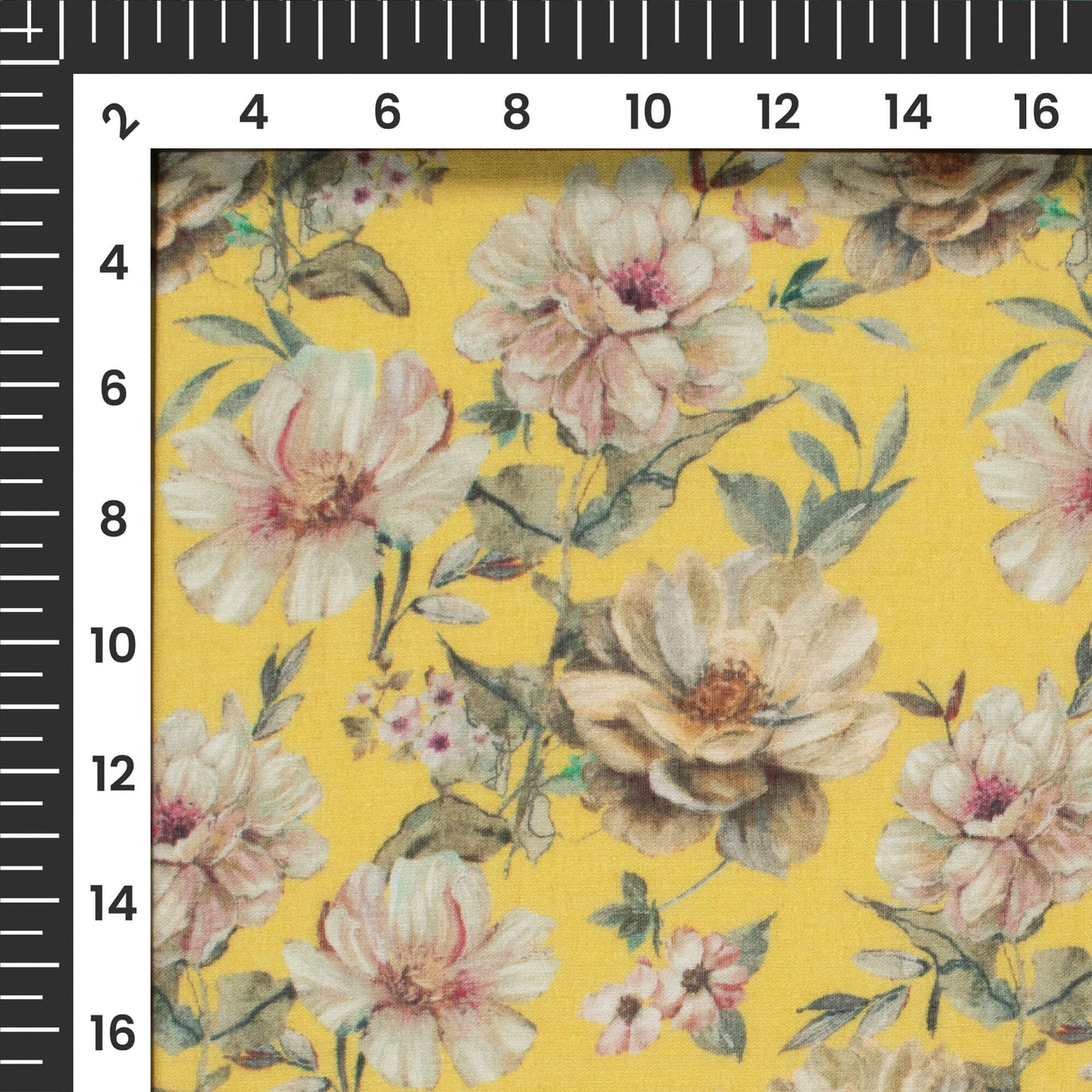 Lemon Yellow Floral Digital Print Pure Cotton Mulmul Fabric