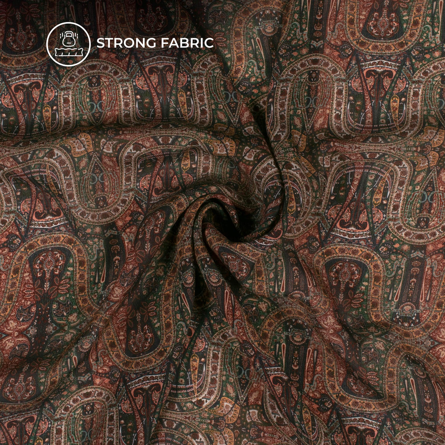 Dark Green Traditional Digital Print Viscose Natural Crepe Fabric