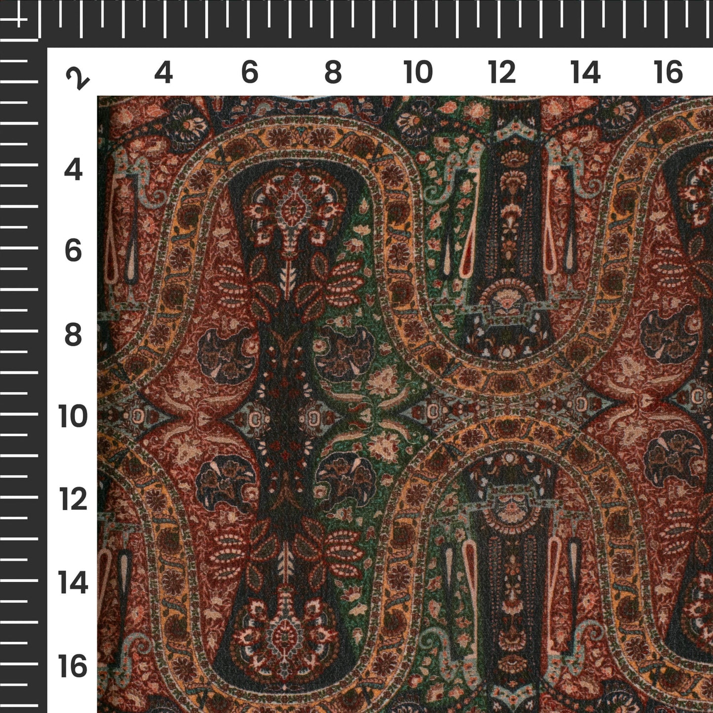 Dark Green Traditional Digital Print Viscose Natural Crepe Fabric