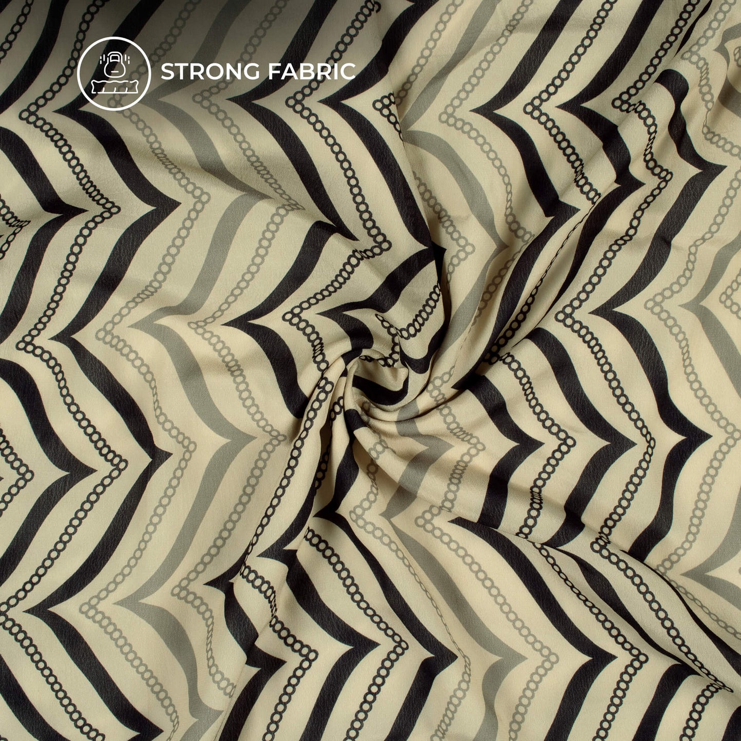 Black Chevron Digital Print Viscose Natural Crepe Fabric