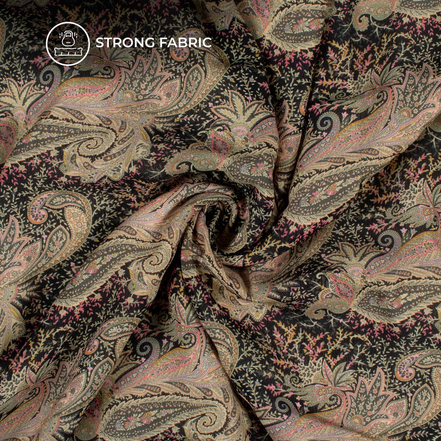 Rose Pink Paisley Digital Print Viscose Natural Crepe Fabric