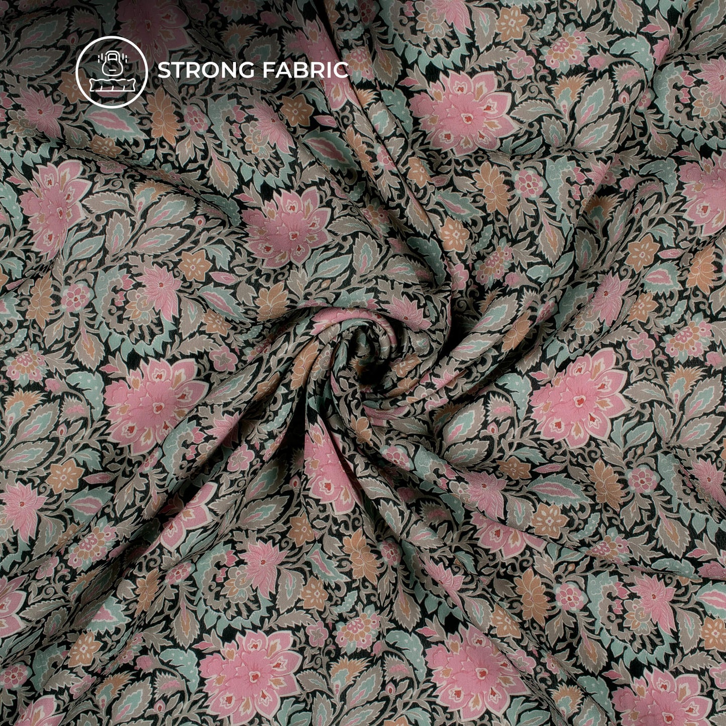 Pink Floral Digital Print Viscose Natural Crepe Fabric