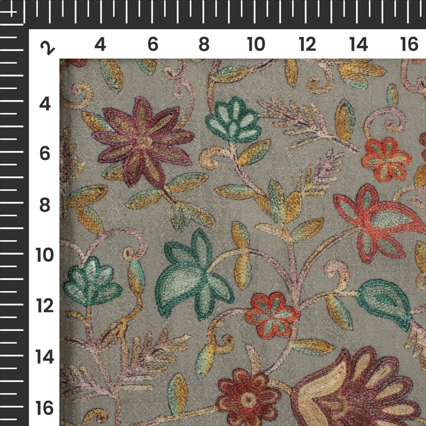 Grey Floral Digital Print Viscose Uppada Silk Fabric