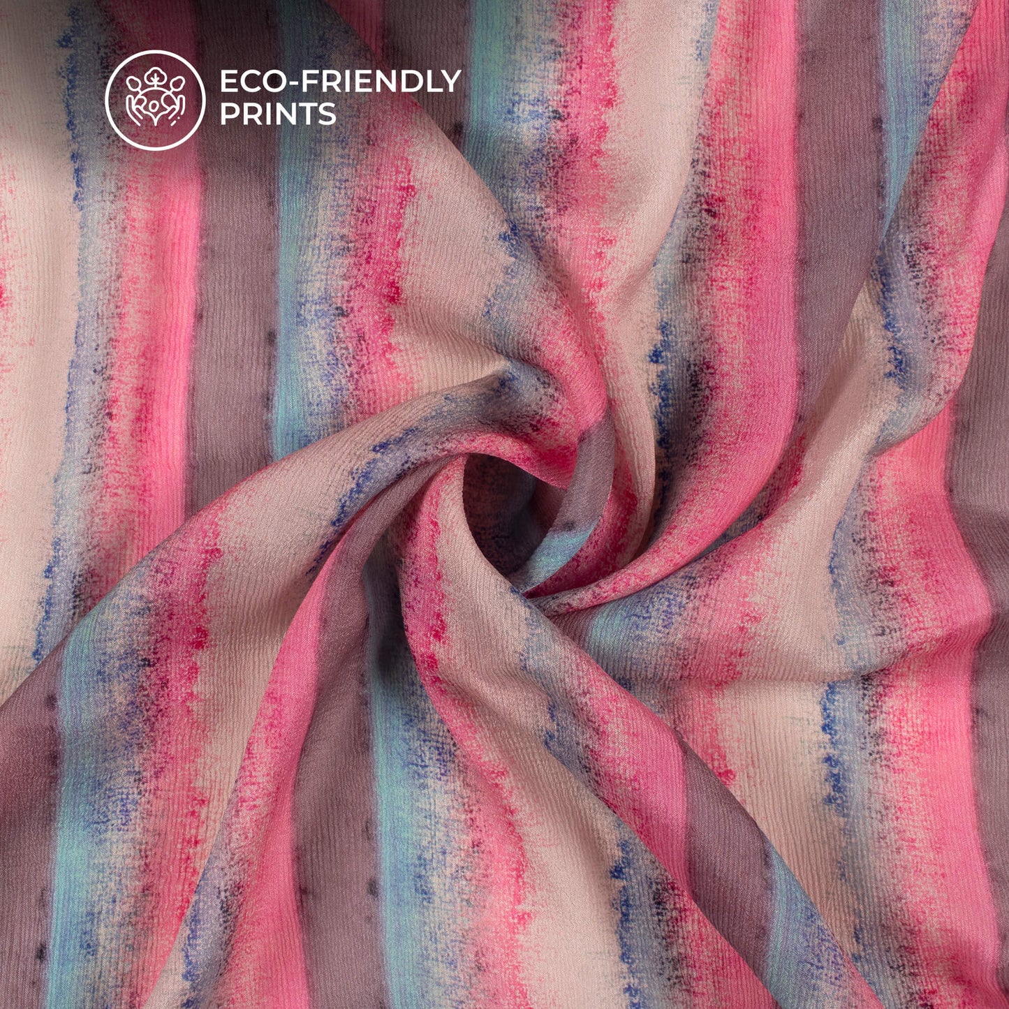 Taffy Pink Stripes Digital Print Viscose Chinnon Chiffon Fabric