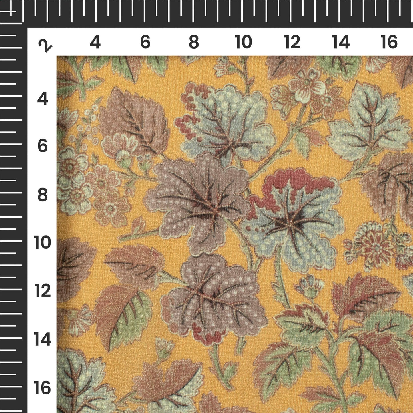 Mustard Yellow Floral Digital Print Viscose Chinnon Chiffon Fabric