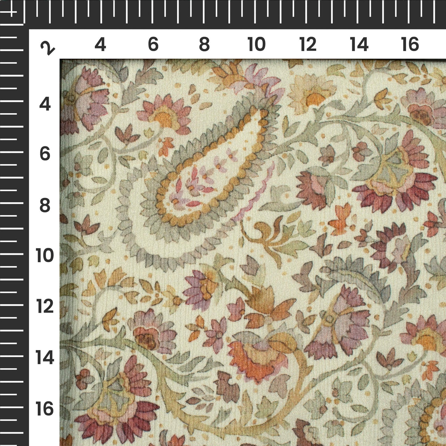 Cream Paisley Digital Print Viscose Chinnon Chiffon Fabric