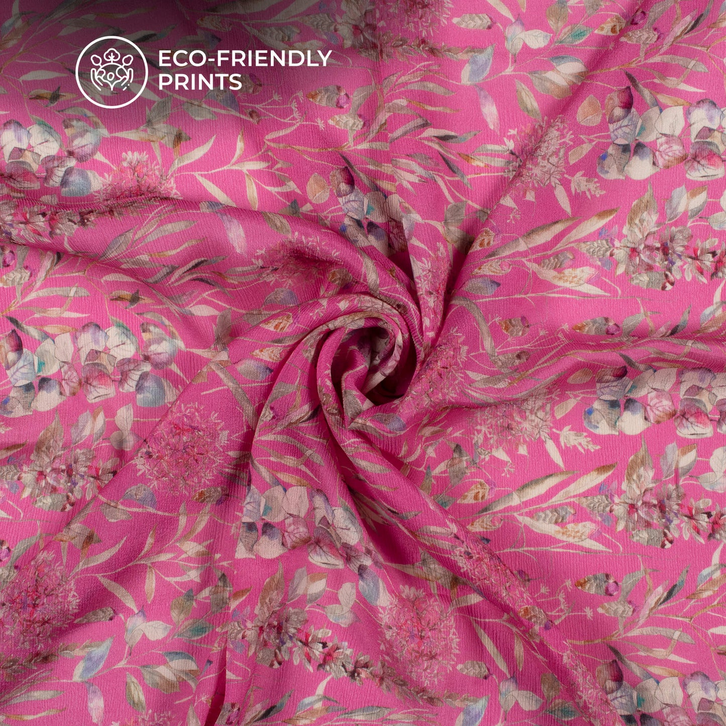 Fuscia Pink Floral Digital Print Viscose Chinnon Chiffon Fabric