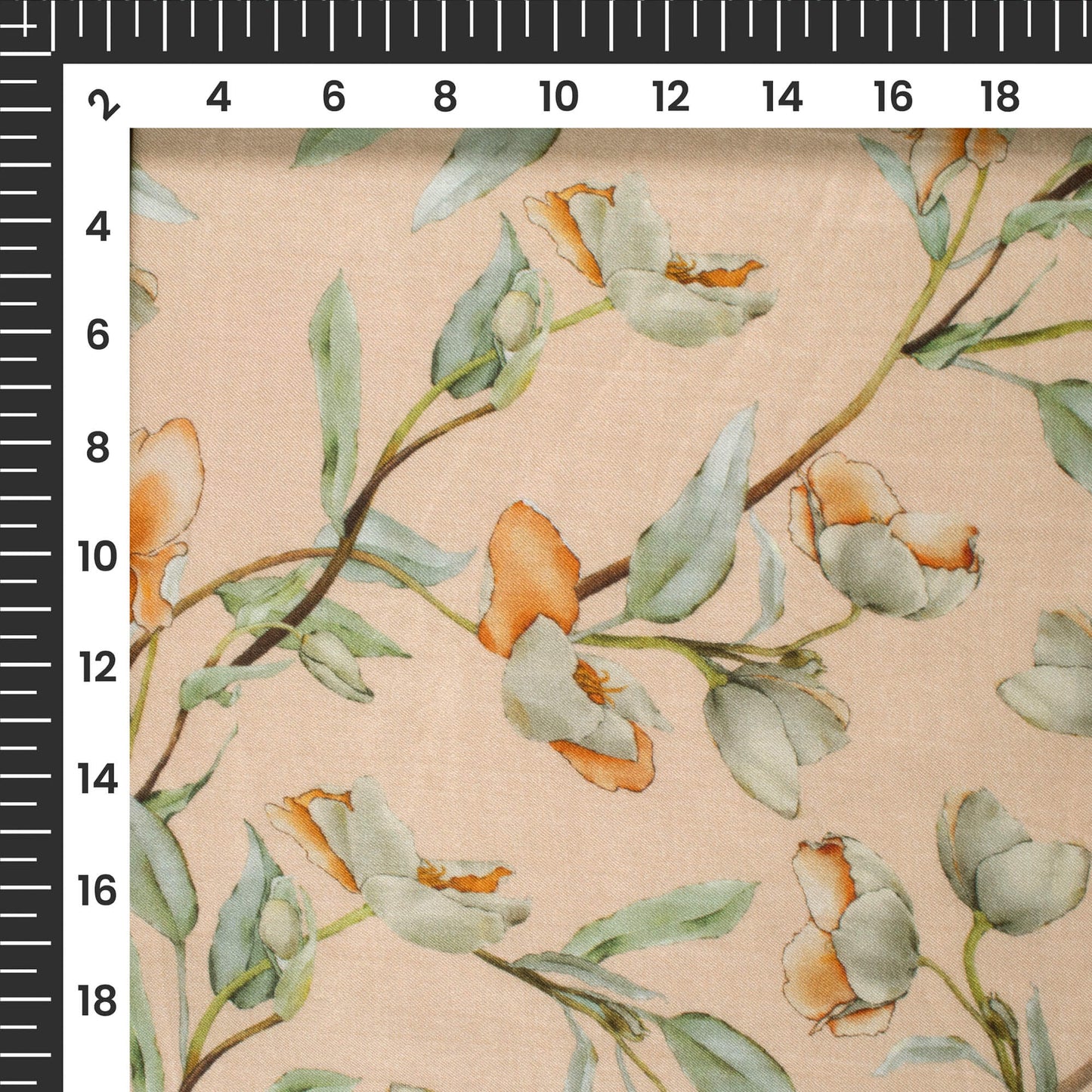 Butter Cream Floral Digital Print Viscose Gaji Silk Fabric