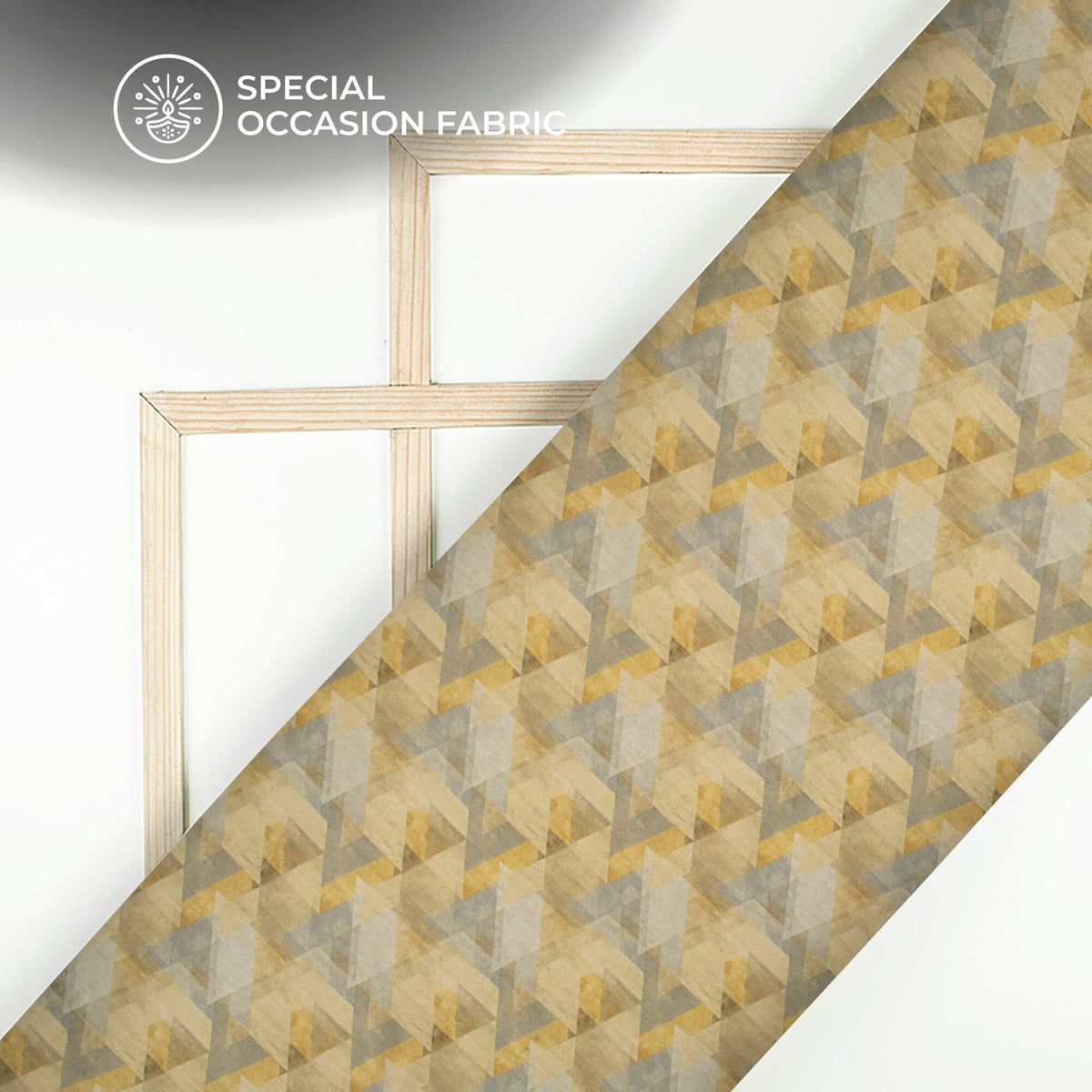 Goldenrod Yellow Geometrical Digital Print Viscose Gaji Silk Fabric