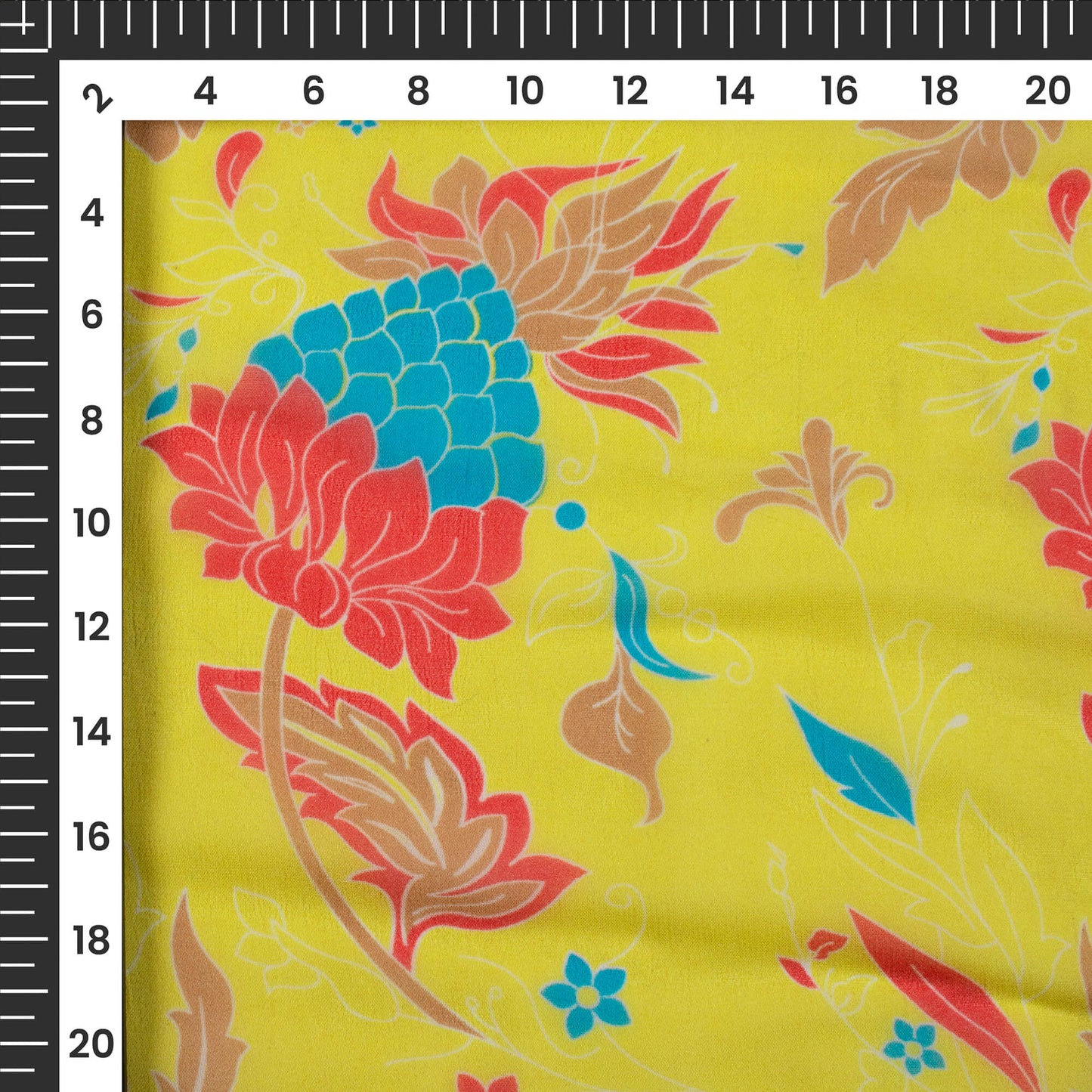 Lemon Yellow Floral Digital Print Pure Georgette Fabric