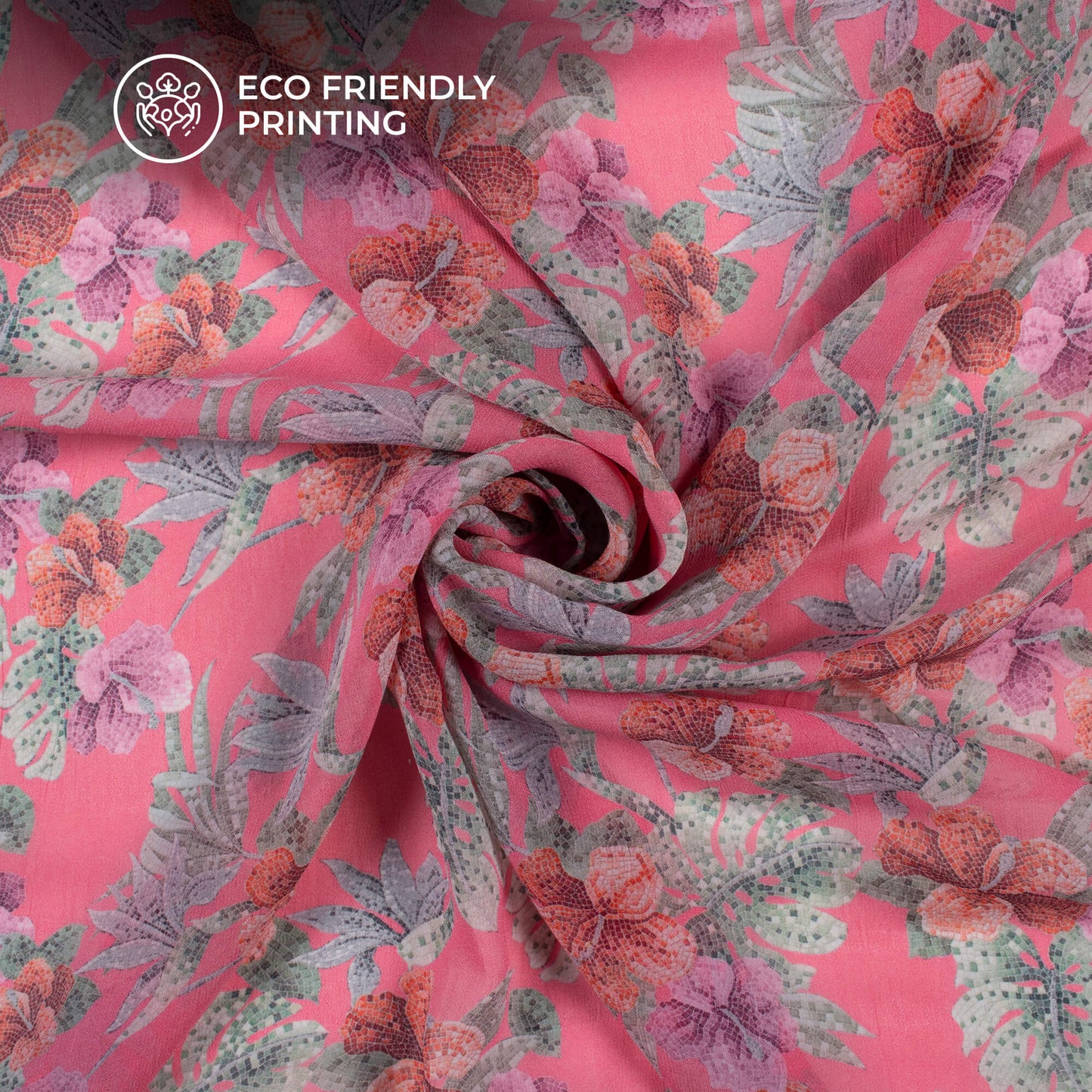 Taffy Pink Floral Digital Print Pure Georgette Fabric