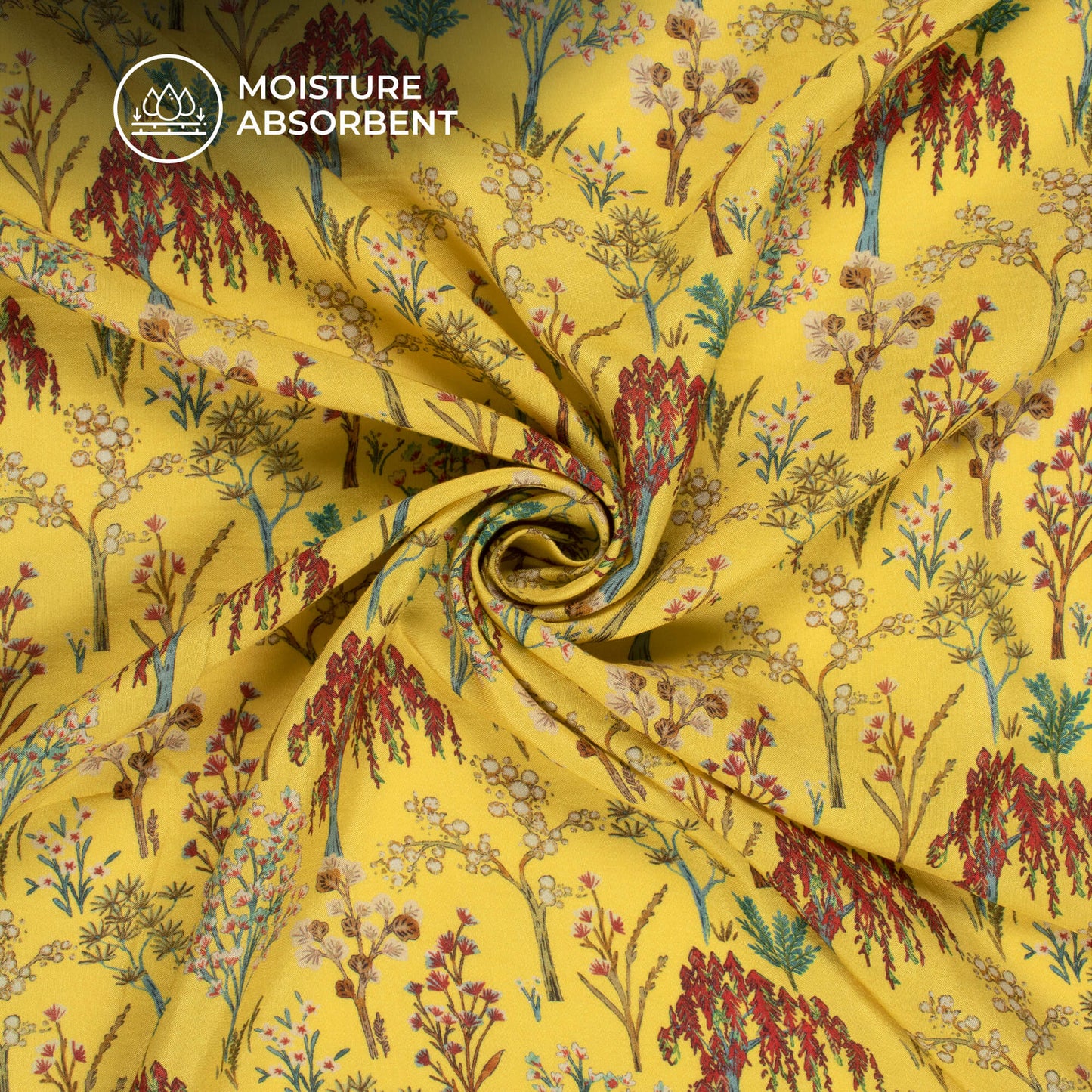 Mustard Leaf Digital Print Viscose Muslin Fabric