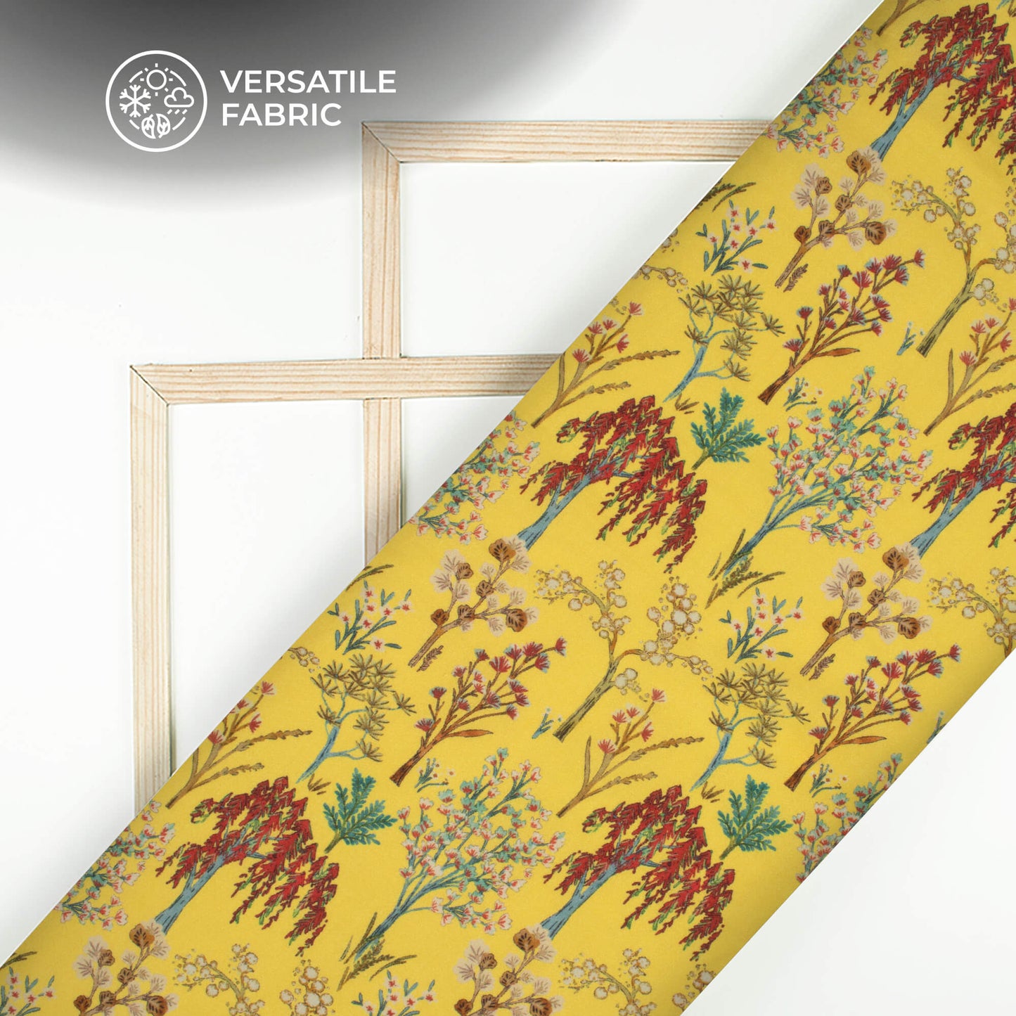 Mustard Leaf Digital Print Viscose Muslin Fabric