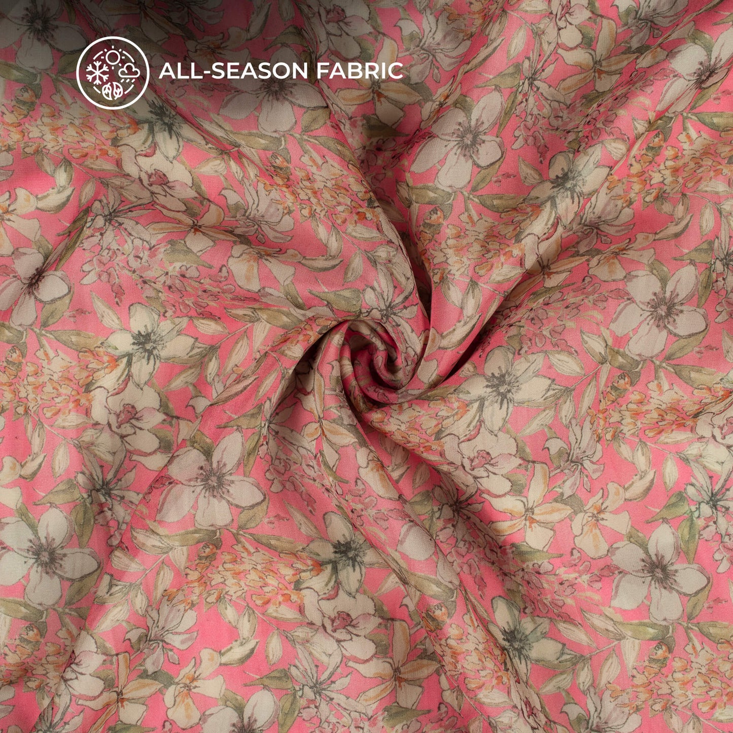 Hot Pink Floral Digital Print Pure Organza Fabric