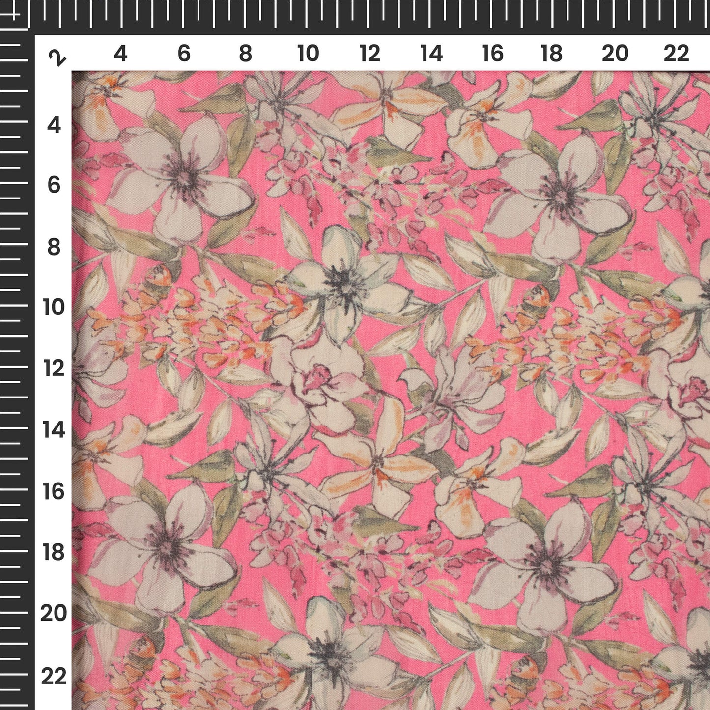 Hot Pink Floral Digital Print Pure Organza Fabric