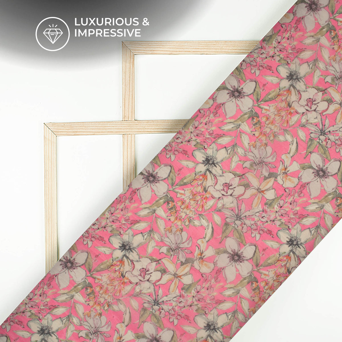 Hot Pink Floral Digital Print Pure Organza Fabric