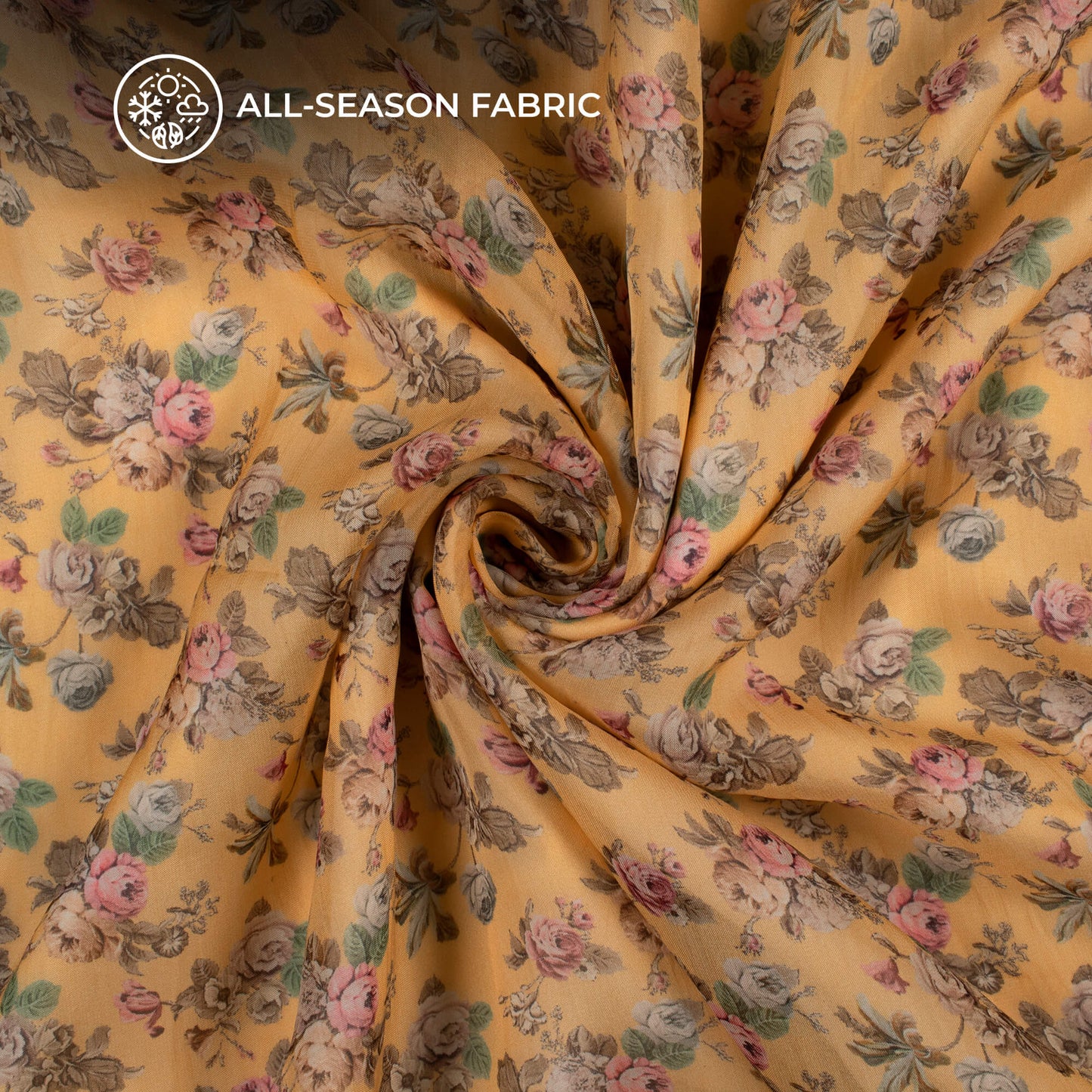 Honey Orange Floral Digital Print Pure Organza Fabric