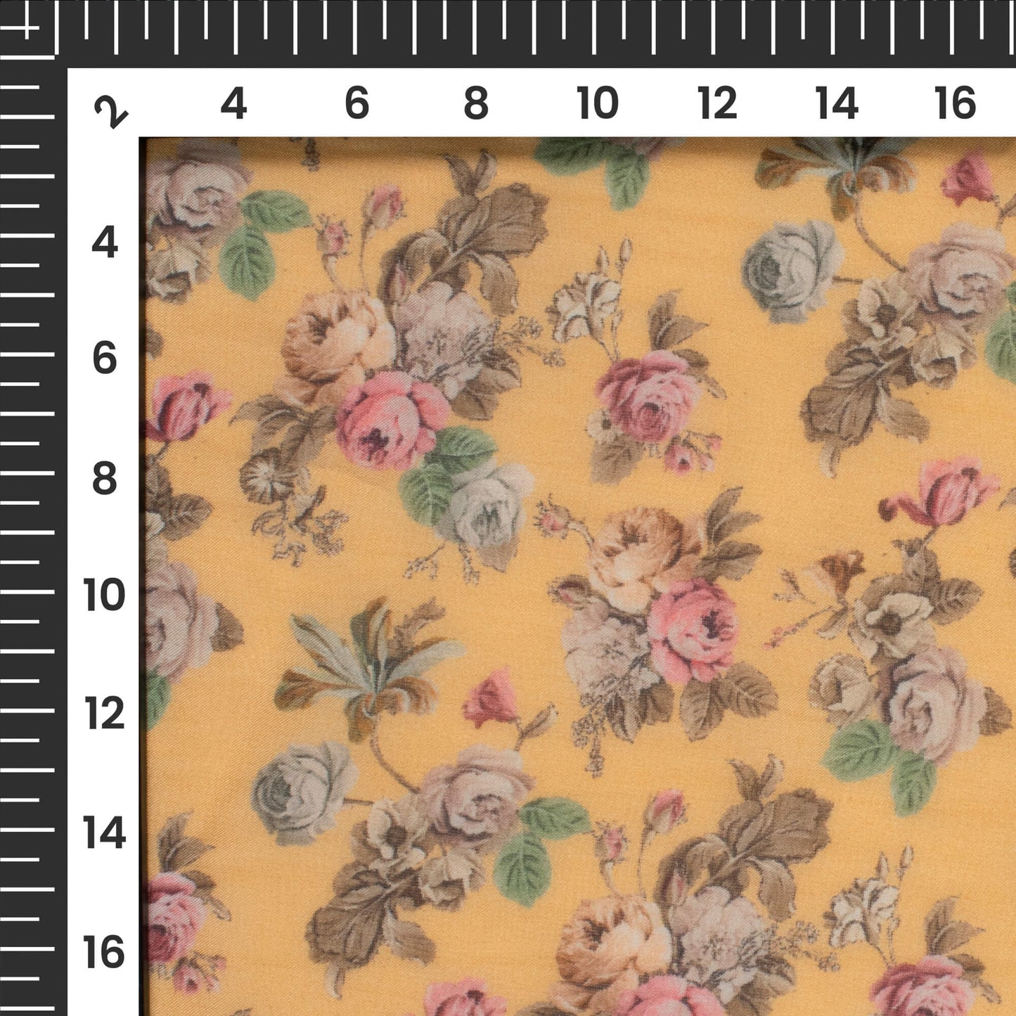 Honey Orange Floral Digital Print Pure Organza Fabric