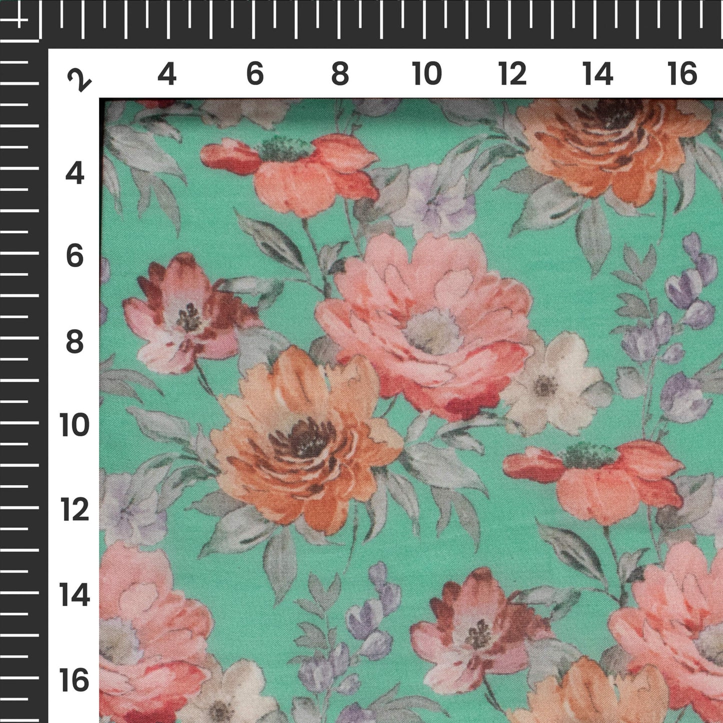 Cool Green Floral Digital Print Pure Organza Fabric