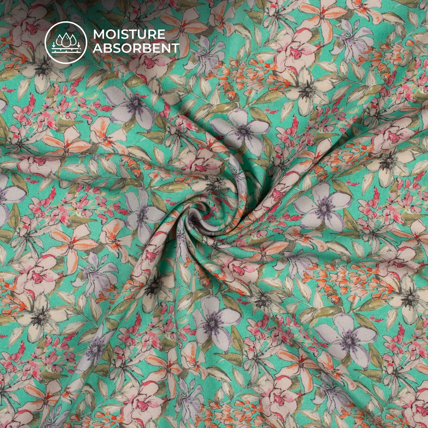 Seafoam Green Floral Digital Print Viscose Rayon Fabric(Width 58 Inches)