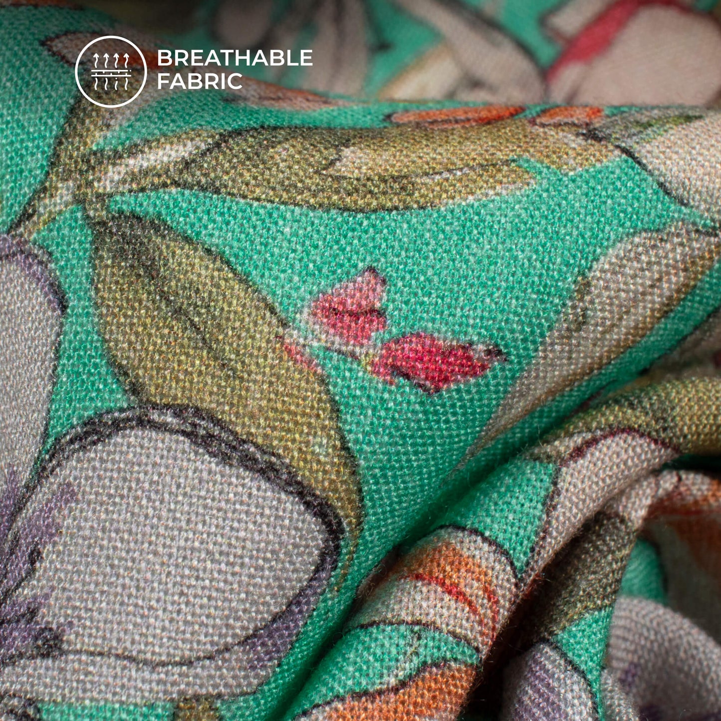 Seafoam Green Floral Digital Print Viscose Rayon Fabric(Width 58 Inches)