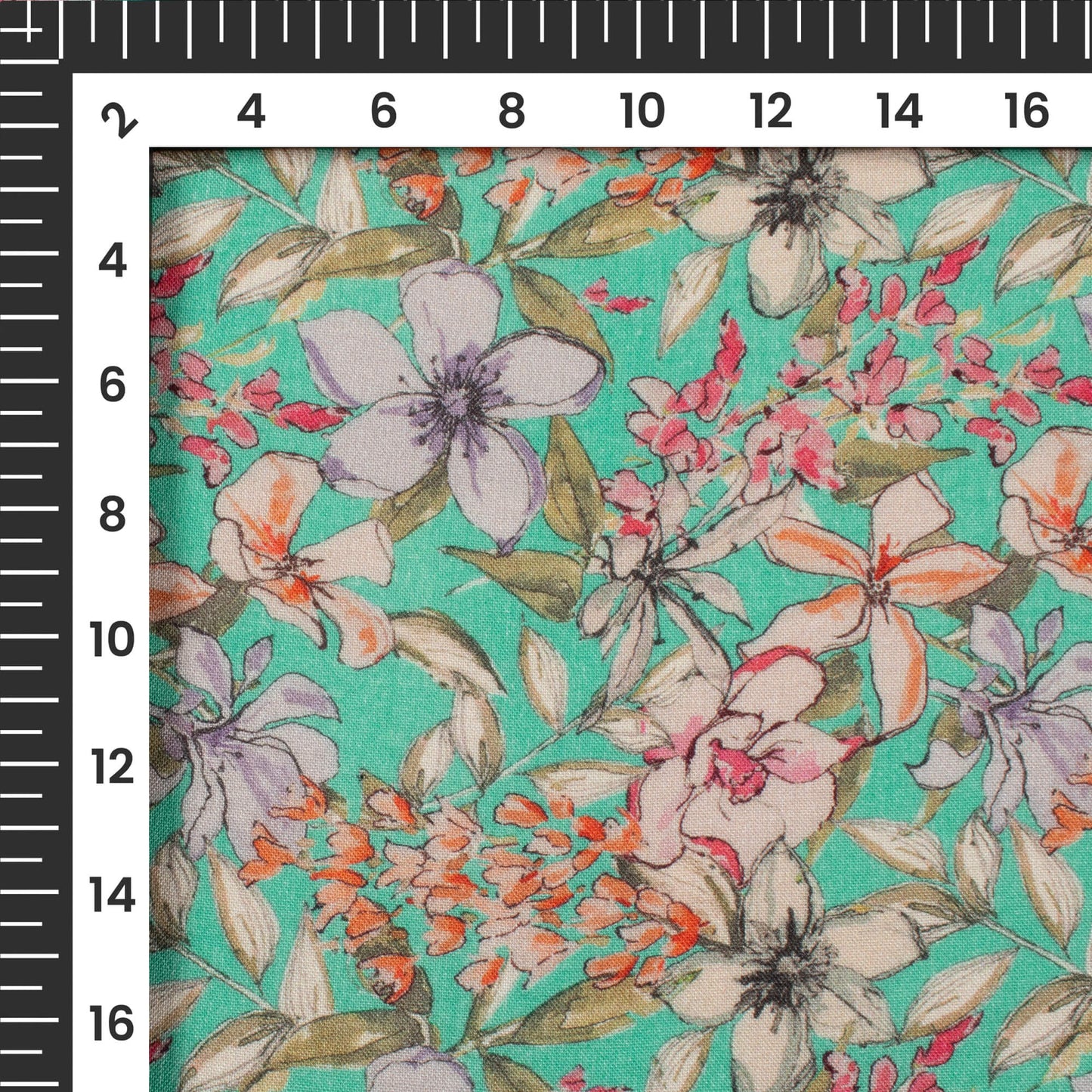 Seafoam Green Floral Digital Print Viscose Rayon Fabric(Width 58 Inches)