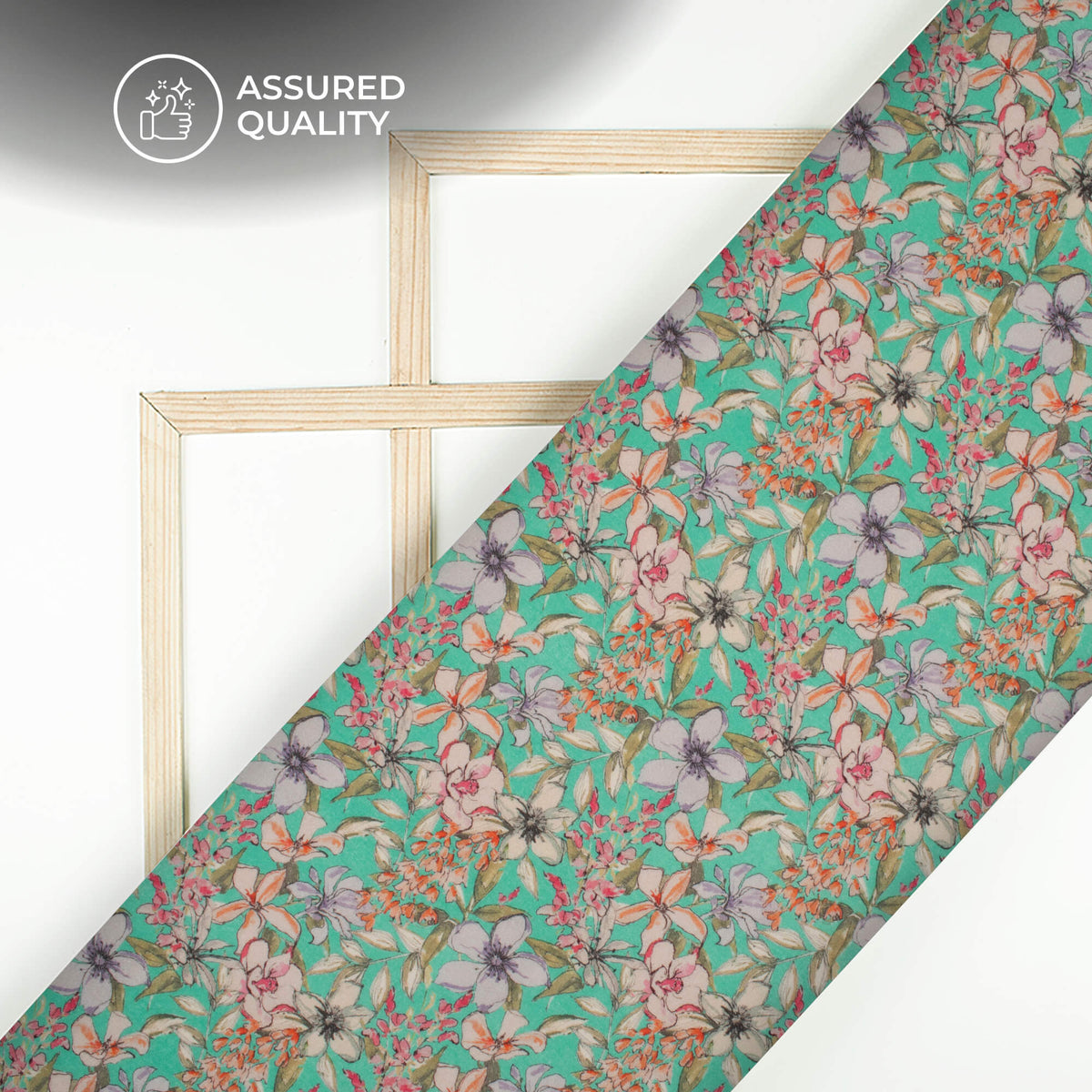 Seafoam Green Floral Digital Print Viscose Rayon Fabric(Width 58 Inches)