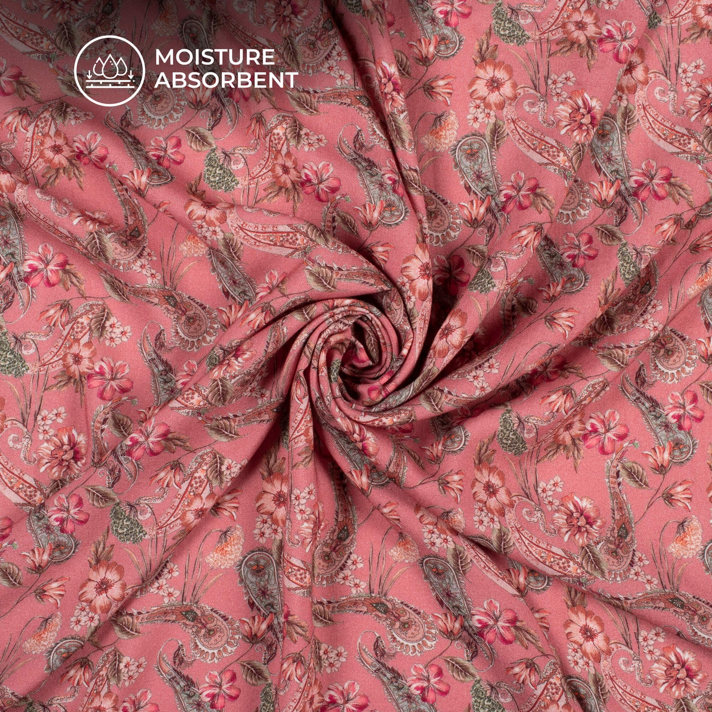 Punch Pink Floral Digital Print Viscose Rayon Fabric(Width 58 Inches)