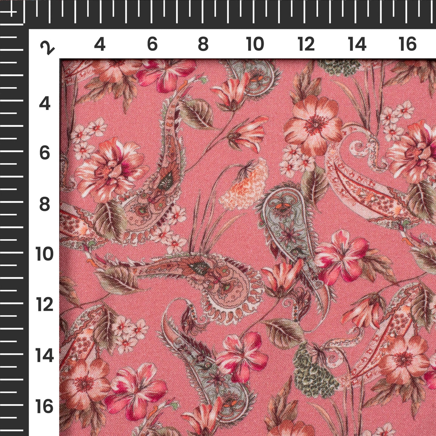 Punch Pink Floral Digital Print Viscose Rayon Fabric(Width 58 Inches)