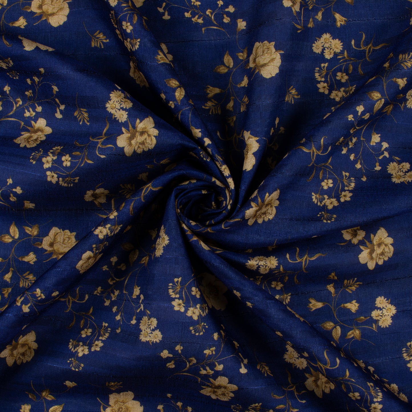 Royal Blue Floral Digital Print Art Tusser Fabric