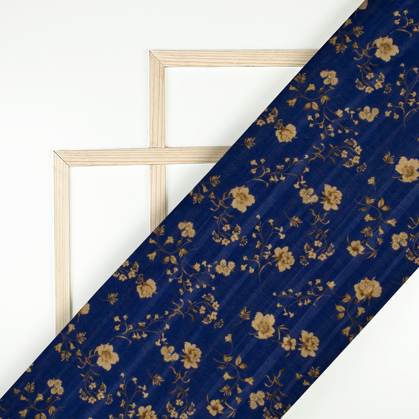 Royal Blue Floral Digital Print Art Tusser Fabric